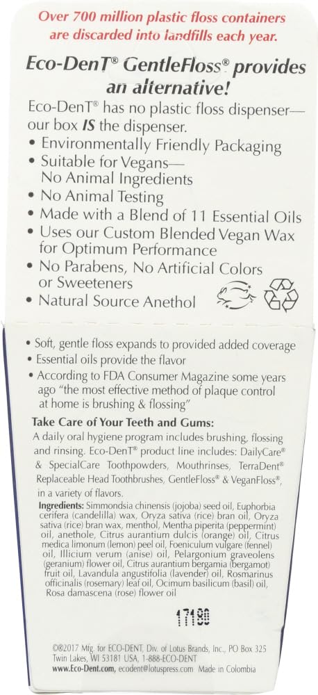 Eco-Dent Gentle Floss Premium Dental Floss - Mint Flavor, 100 Yards (91.44 Meters) for Sensitive Teeth & Gums - Perfect for Travel, Home & Office Use