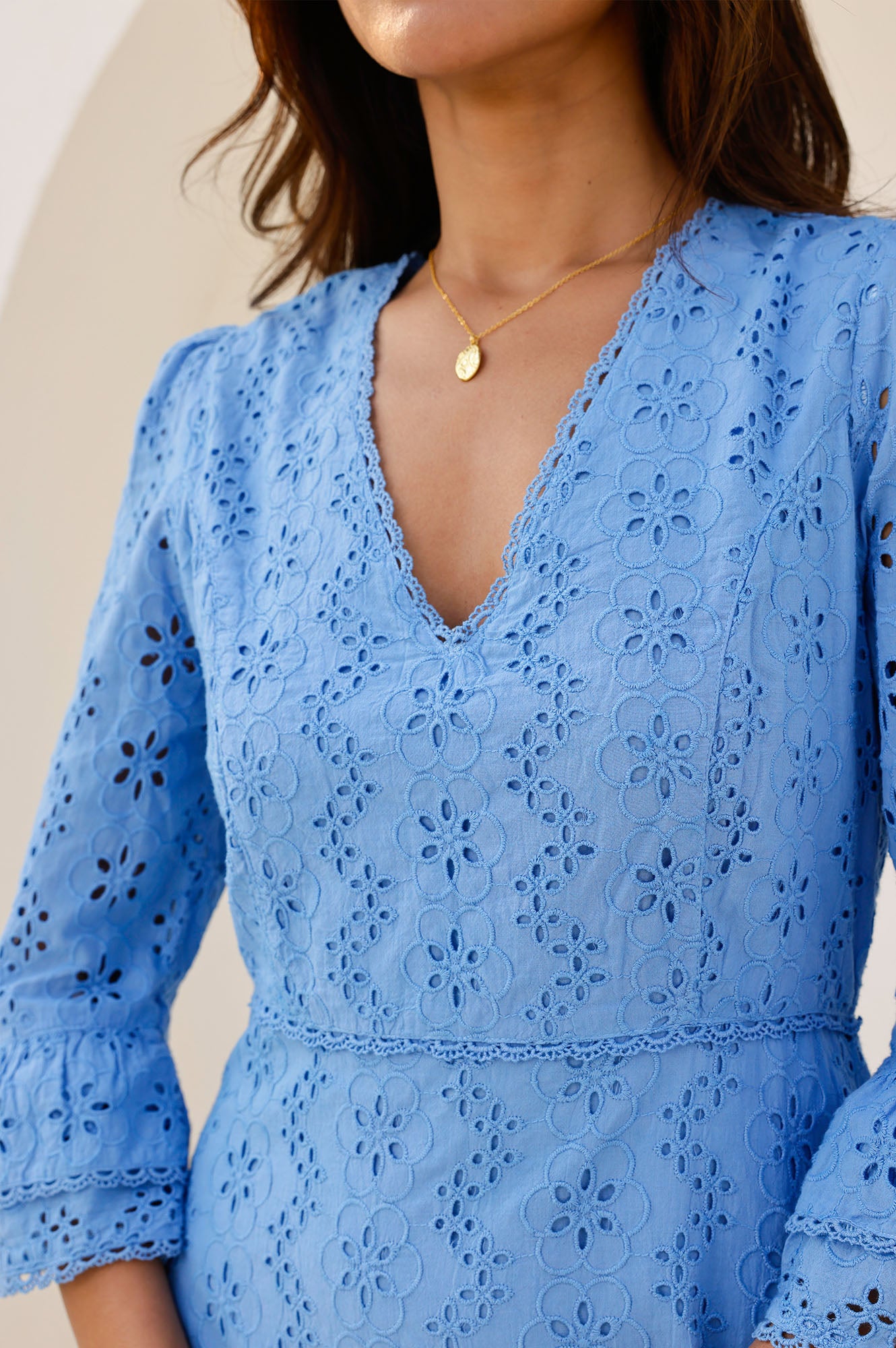 Victoria Broderie Floral Embroidered Summer Dress for Women - Blue Flowy Maxi Dress | Beach Wedding, Vacation & Party Wear