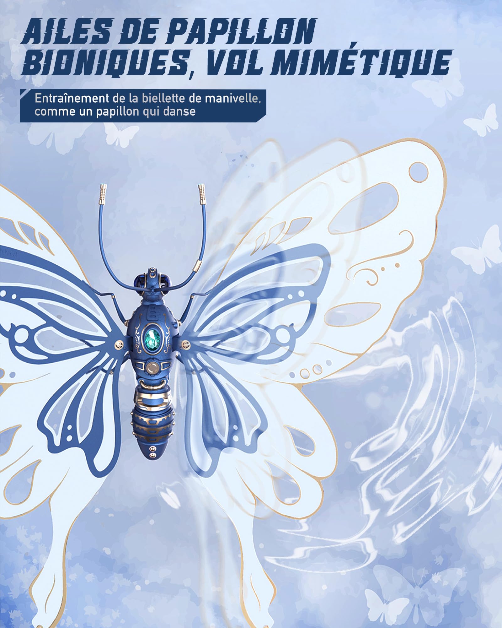 ROBOTIME 3D Metal Mechanical Puzzle Kit - DIY Butterfly Model with LED Lights for Adults & Teens | Unique Home Decor, Birthday Gift | Easy Assembly STEM Building Toy (Blue) - Perfect for Office Desk Display, Night Light, and STEM Education Projects