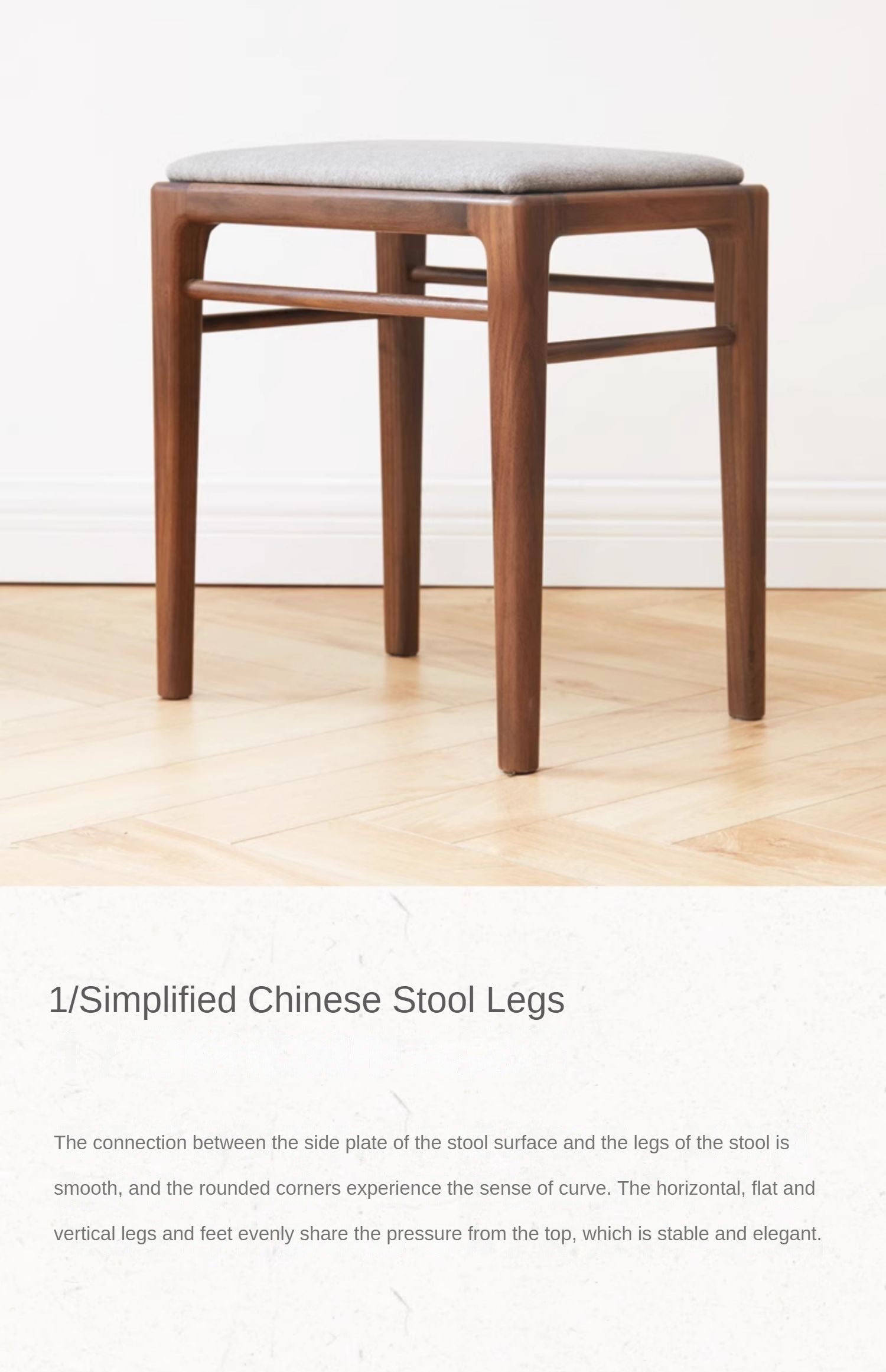 Solid Black Walnut Wood Makeup Stool - Durable & Stylish Vanity Seat for Bedroom, Bathroom, or Dressing Room
