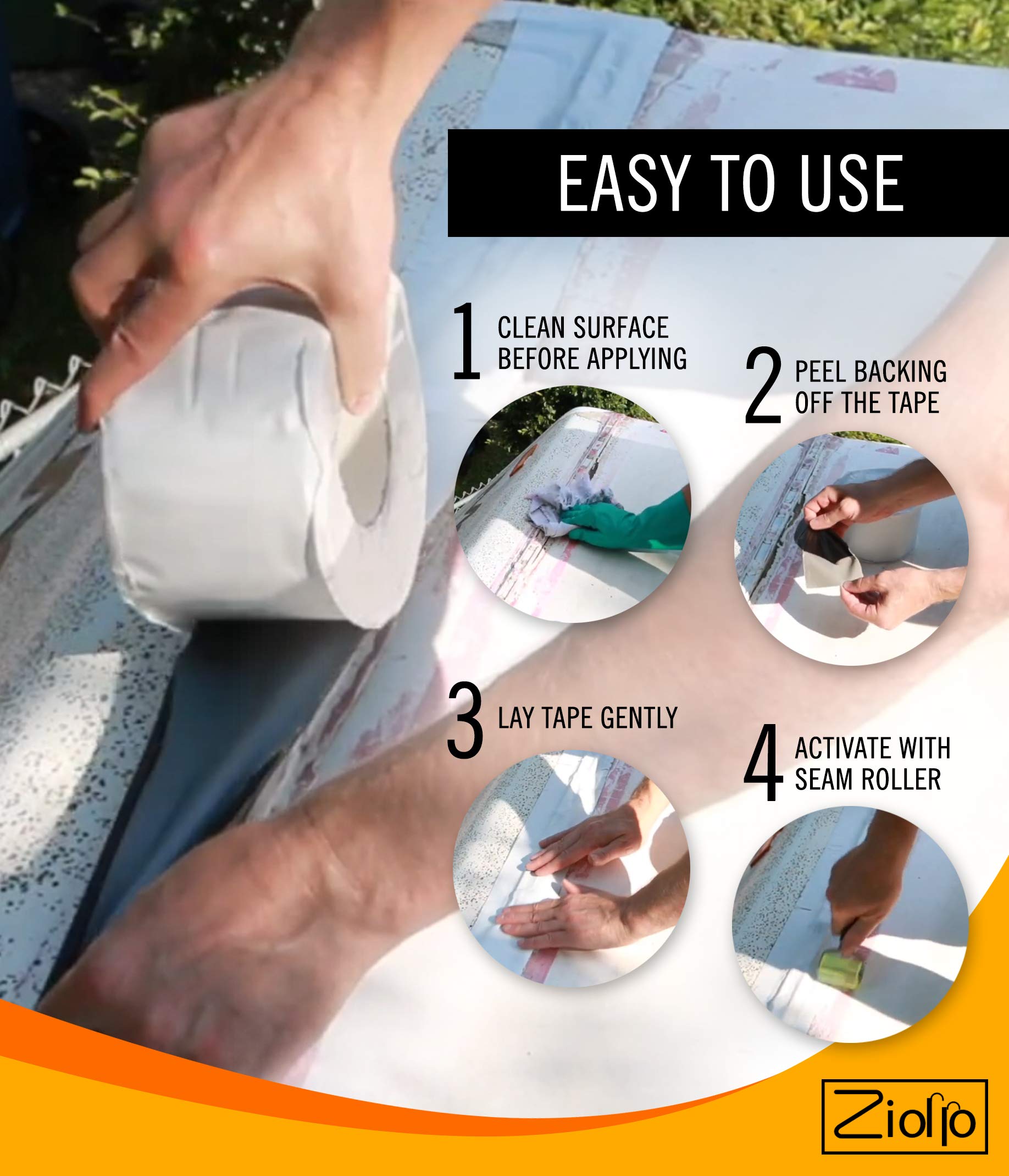 Ziollo RV Flex Repair Caulking Lap Sealant Kit - Self-Leveling EPDM Sealant for Rubber Roofs on Motorhomes, Trailers, Campers (1 Tape, 4 Tubes, 1G Can) - Waterproof Sealant for RV Roof Repair, Leak Prevention & Maintenance