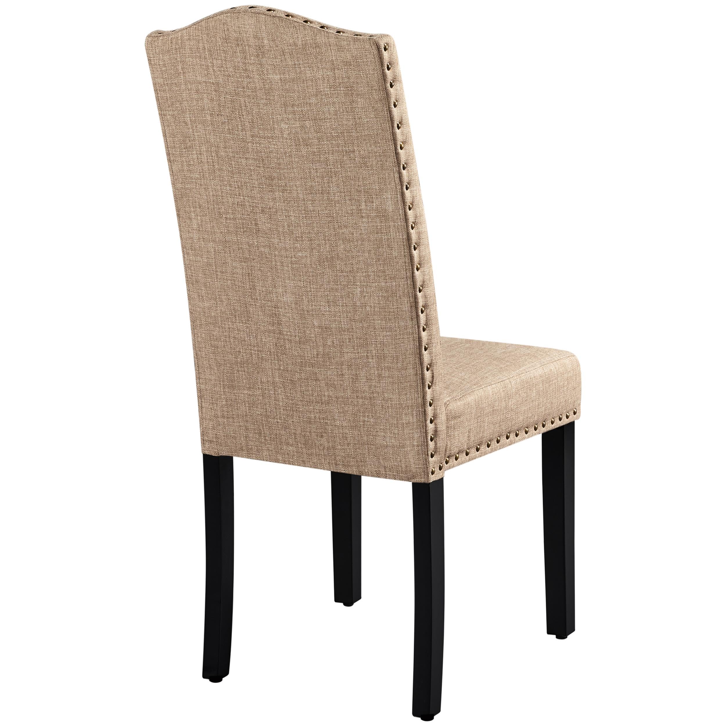 Yaheetech Set of 4 Upholstered Parsons Dining Chairs - Fabric Kitchen & Living Room Side Chairs with Rubber Wood Legs & Nailhead Trim, Khaki - Perfect for Dining Room, Breakfast Nook, and Home Decor (2-Pack)