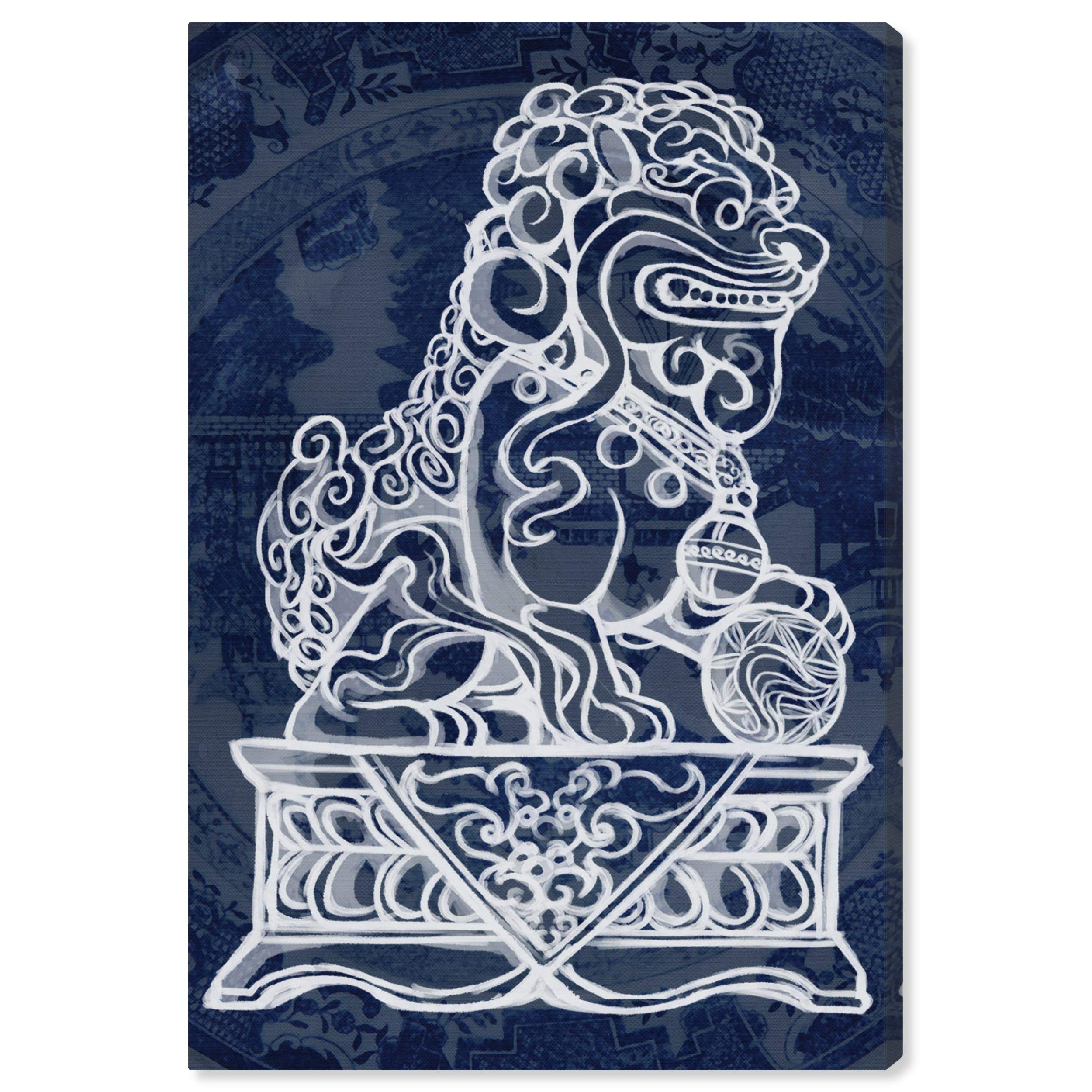 Oliver Gal Artist Co. Julianne Taylor-Foo Dog Midnight World Map Wall Art Canvas Print - 30x45 Inch Blue & White Home Decor for Living Room, Bedroom or Office