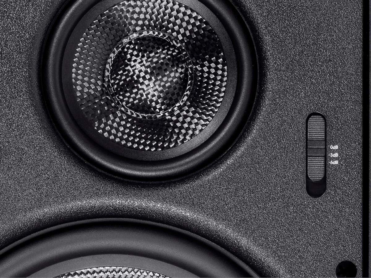 Monoprice Alpha Series 8-Inch 3-Way Carbon Fiber In-Wall Speakers - Pair with Paintable Magnetic Grille (Black) - Perfect for Home Theater, Surround Sound, and Multi-Room Audio Systems