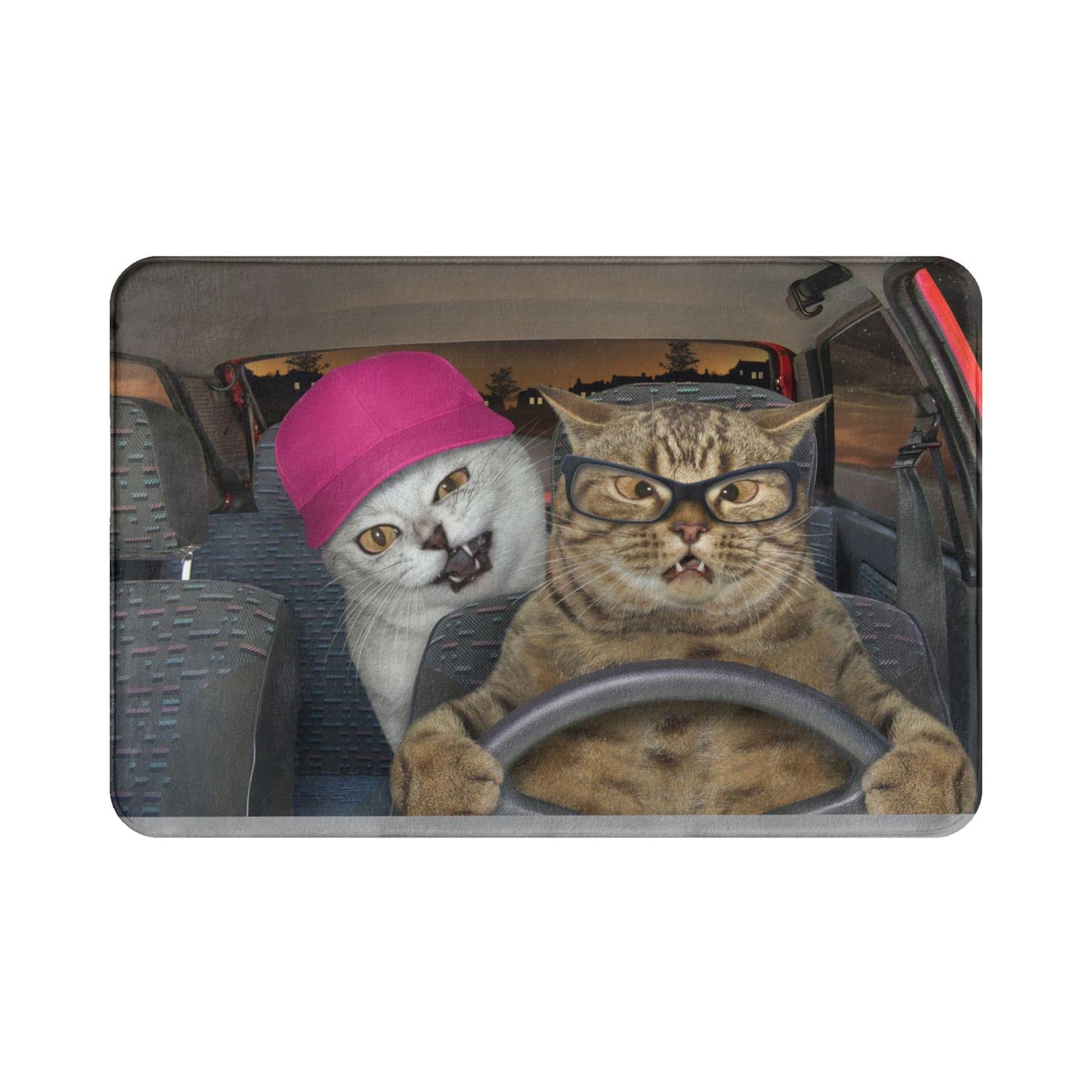 Non-Slip Absorbent Cat Driving Car Bath Rug - Soft Indoor/Outdoor Doormat for Bathroom, Kitchen, Home Entrance - Perfect for Pet Lovers & Cozy Home Decor