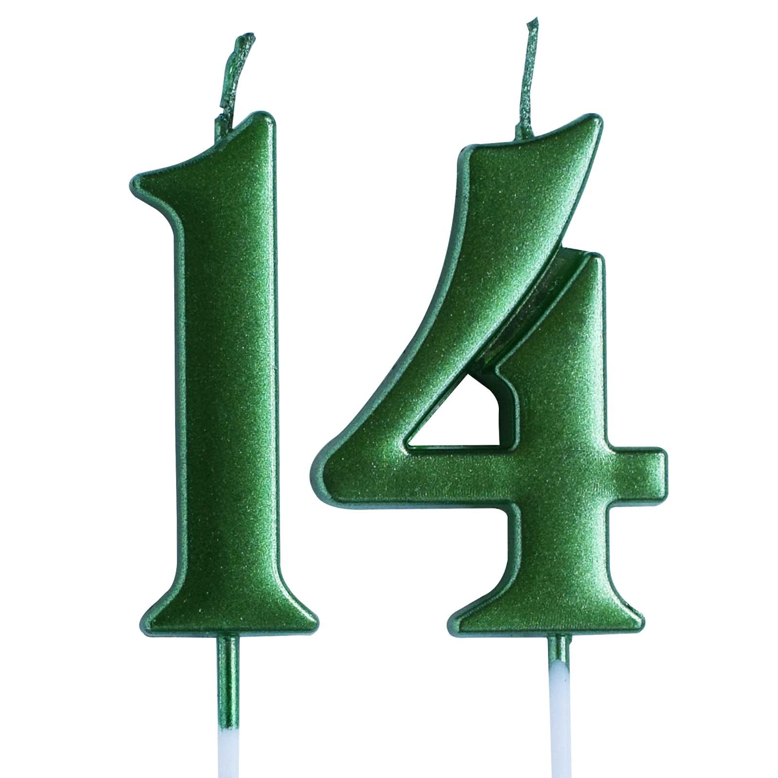 Green Number 14 Birthday Candle - Cake Topper for 14th Birthday Party Decorations (Boy or Girl) - Perfect for Birthday Cakes, Cupcakes, and Celebration Desserts