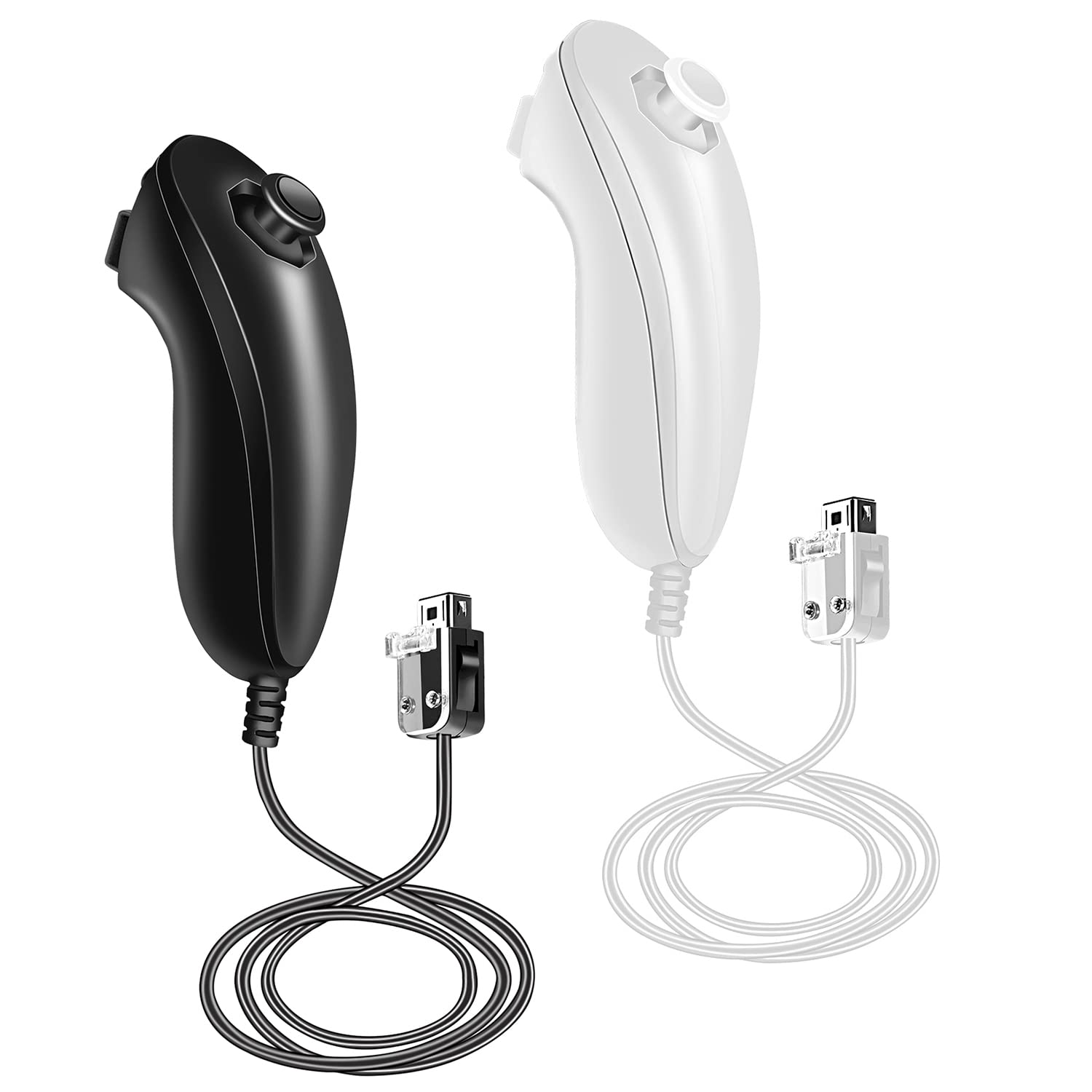 2-Pack Nunchuck Controller Replacement for Nintendo Wii & Wii U - Wireless Gamepad Joystick with Motion Control (Black+White) - Perfect for Wii Sports, Mario Kart & Family Gaming Parties