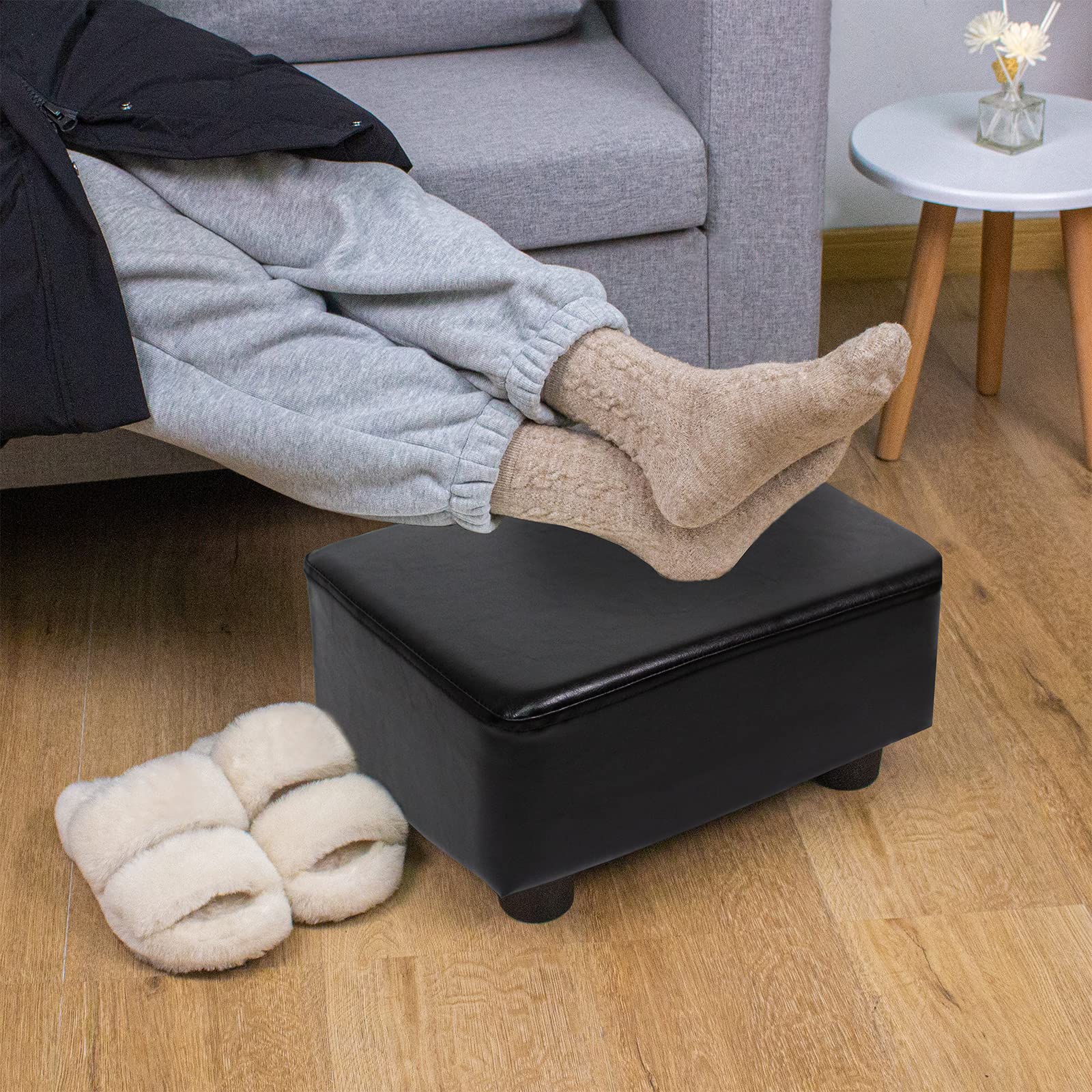 CAROLMADE Small Foot Stool Ottoman with Sturdy Legs - Under Desk Footrest for Home Office, Living Room & Bedroom - Ergonomic Support for Work, Relaxation & Reading - Black