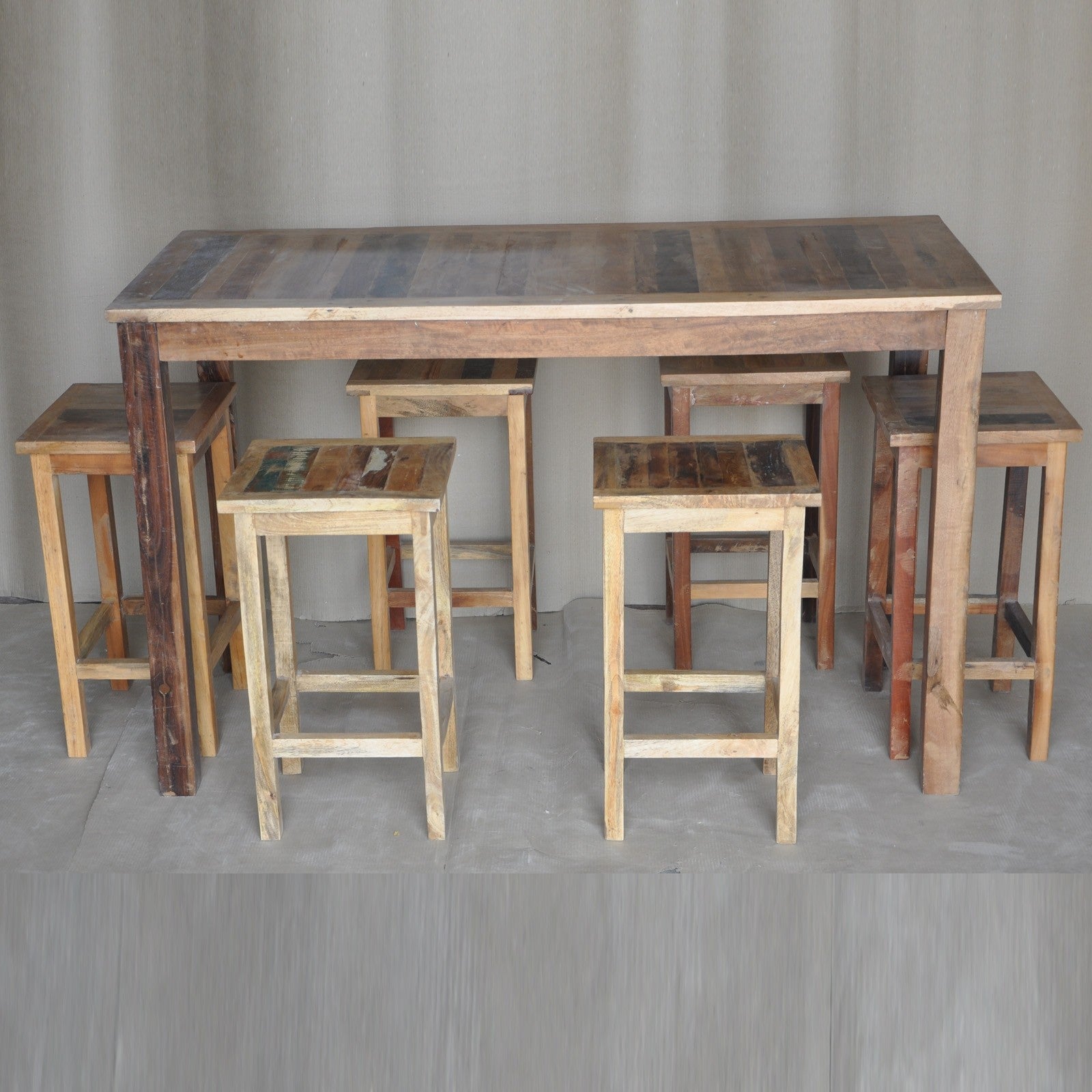 Reclaimed Wood & Mango Wood Bar Table Set with 2 Stools - Honey Finish | Rustic Pub & Kitchen Counter Height Dining Set for Home, Restaurant, or Outdoor Patio