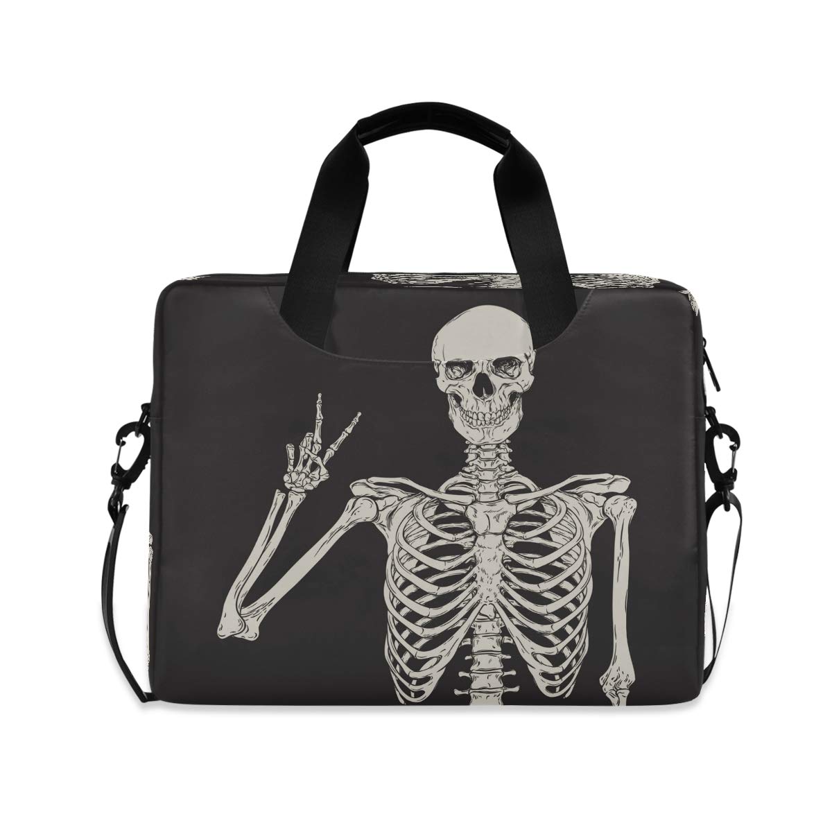 AUUXVA Halloween Skull Skeleton Print Laptop Messenger Bag - 13 14 15.6 Inch Briefcase for Business, College, Travel - Durable Shoulder Bag & Tablet Sleeve for Men & Women
