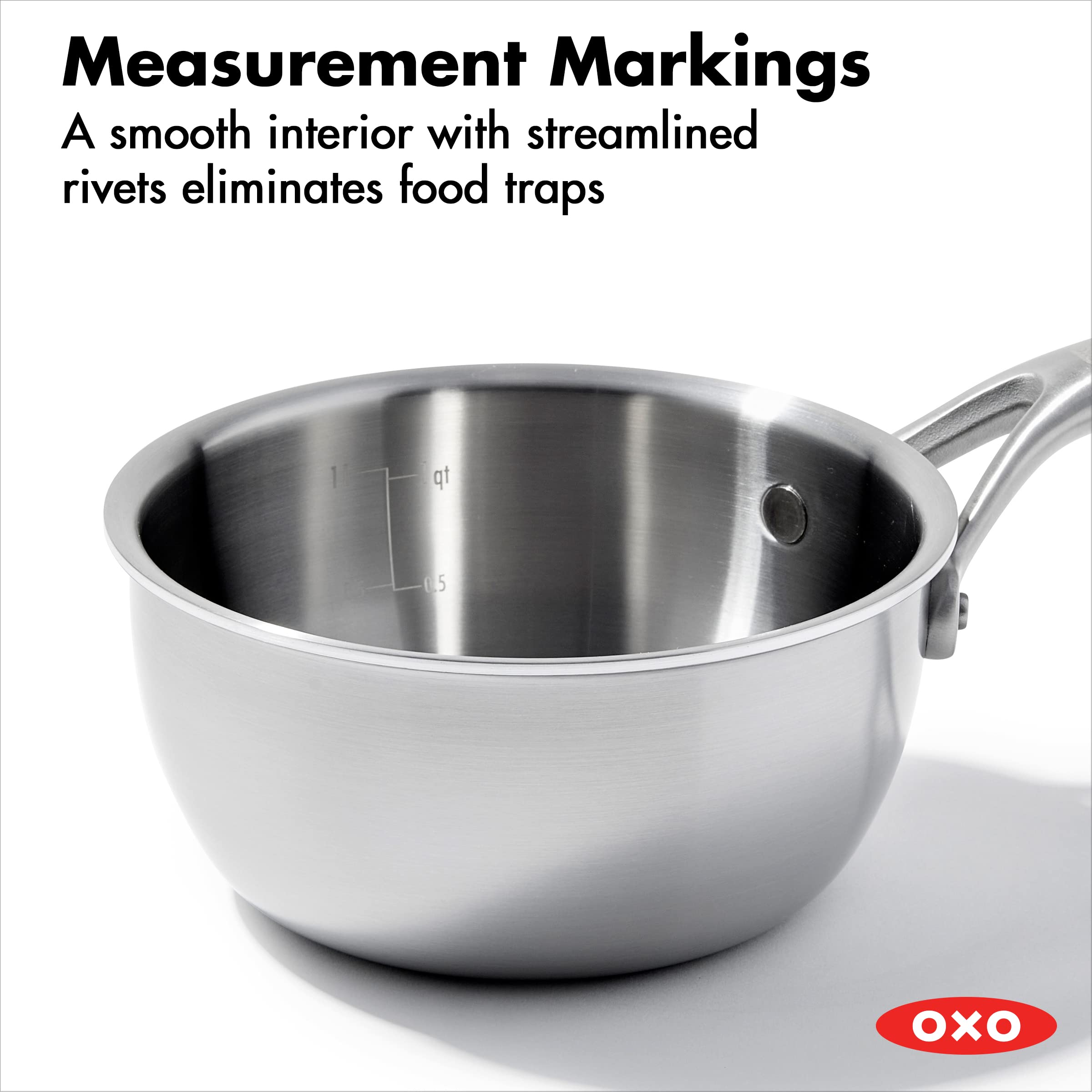OXO Mira Tri-Ply Stainless Steel 1.5QT Covered Chef's Pan with Lid - PFAS-Free, Multi-Clad, Induction Compatible, Dishwasher & Oven Safe (Silver) - Perfect for Sautéing, Simmering & Serving Dishes