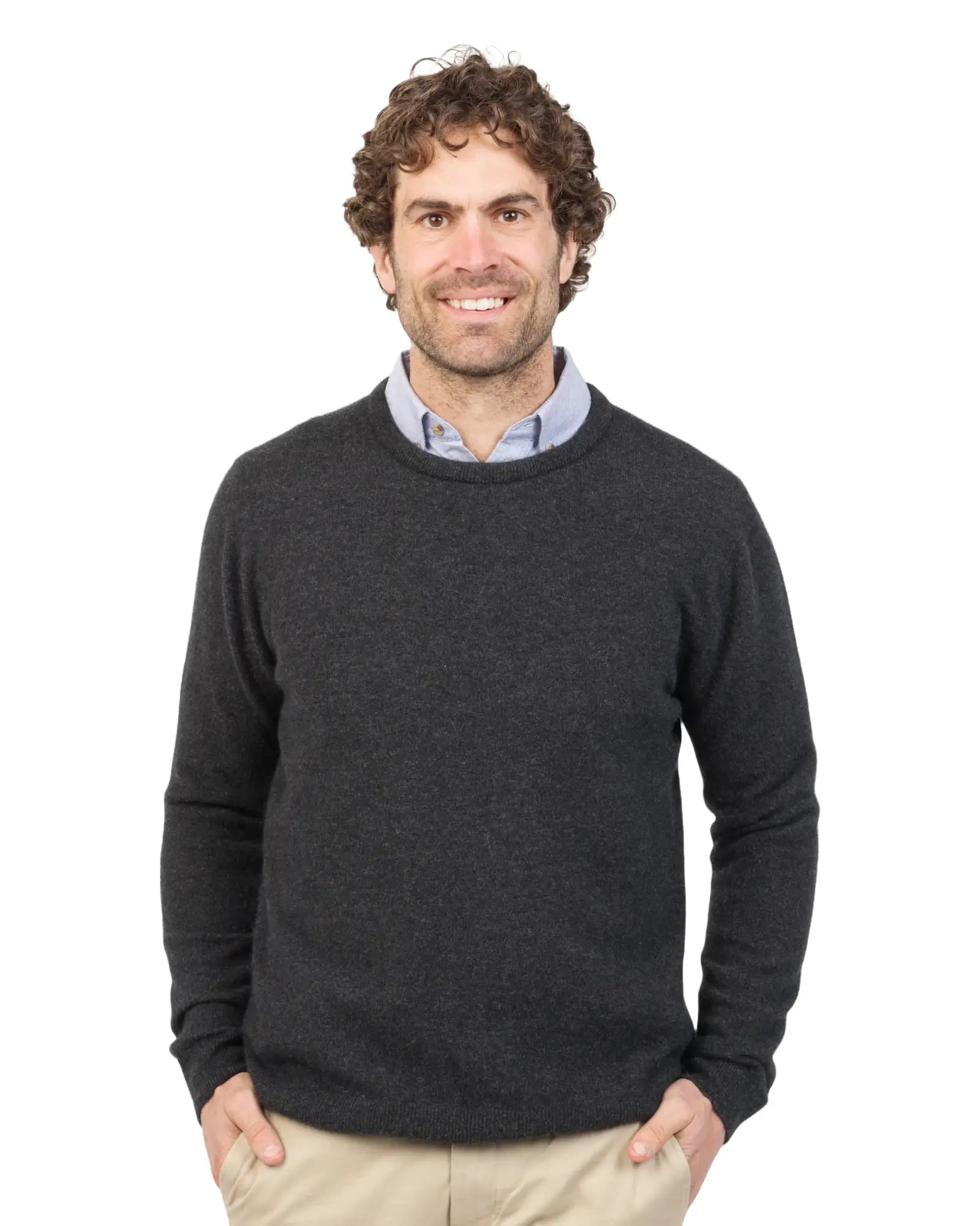 Charcoal Merino Wool Crew Neck Sweater for Men - Soft & Warm Possum Blend NB120 - Perfect for Outdoor Adventures & Casual Wear