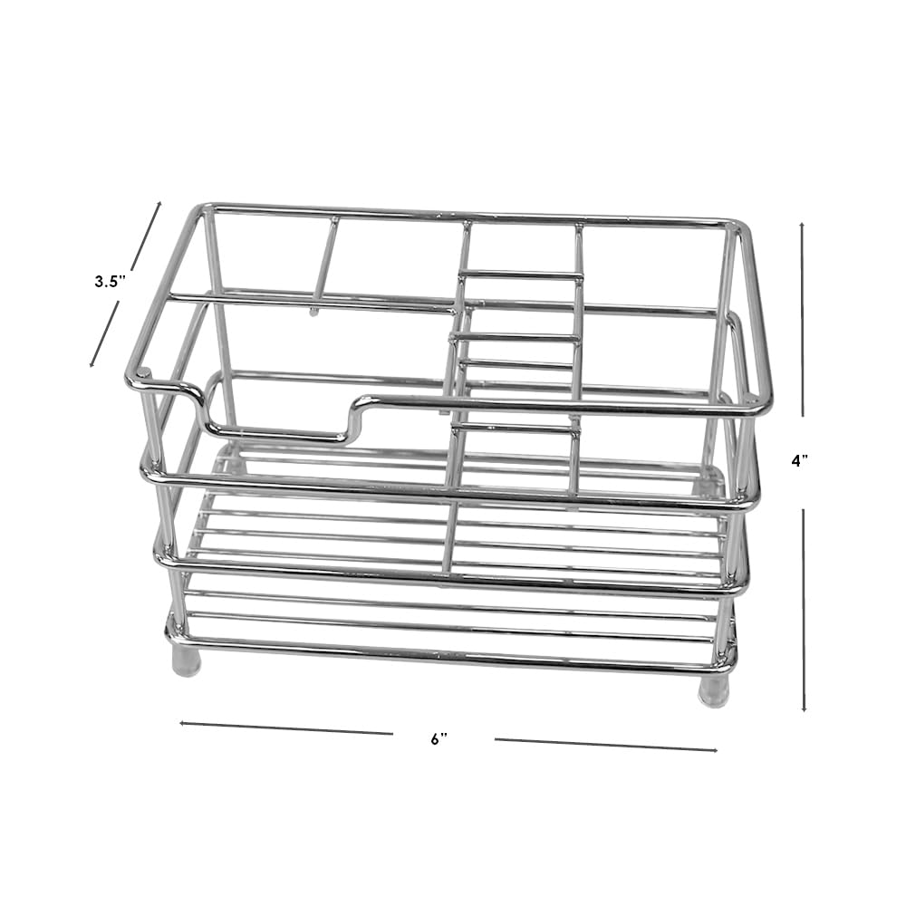 Home Basics Steel Open Wire Toothbrush Holder & Toothpaste Stand - Chrome Bathroom Organizer with Non-Slip Feet | Perfect for Small Spaces, Vanity Countertops & Travel