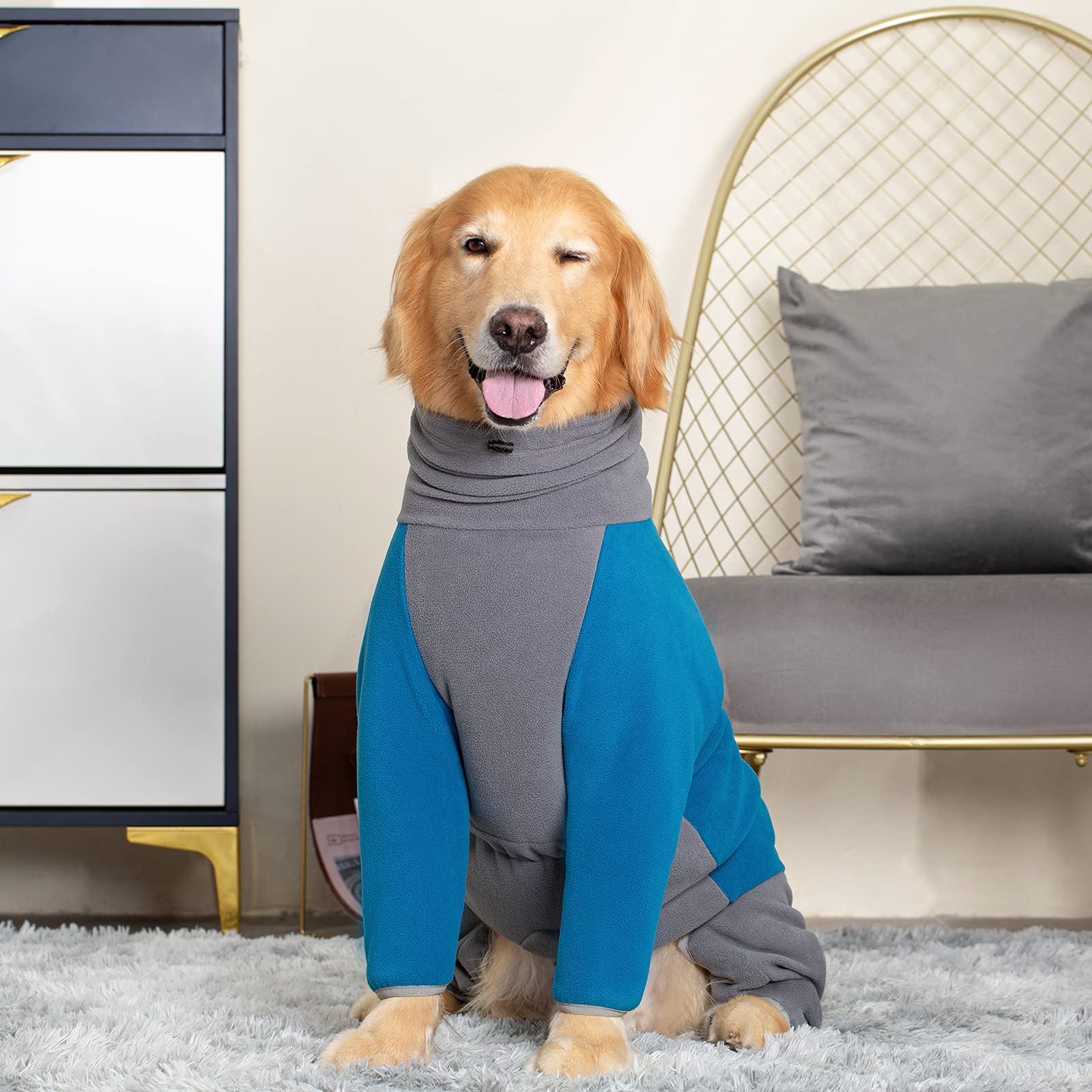 **Warm Fleece Dog Winter Coat with High Collar for Large & Medium Dogs - Windproof Full-Body Snowsuit, Comfortable Dog Sweater (Blue, X-Large) - Perfect for Cold Weather, Snow Days & Outdoor Adventures**