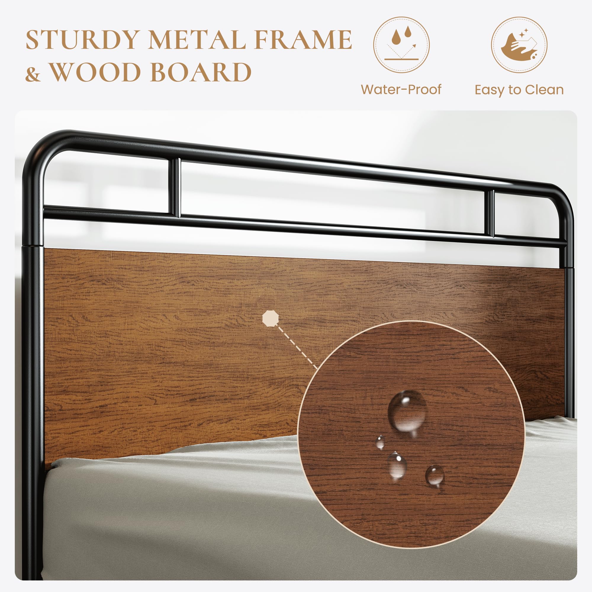 SHA CERLIN Queen Size Bed Frame with Wooden Headboard & Footboard - Sturdy Metal Frame, Heavy Duty Slats, Under-Bed Storage - No Box Spring Needed - Walnut Finish - Perfect for Bedroom, Guest Room & Small Spaces