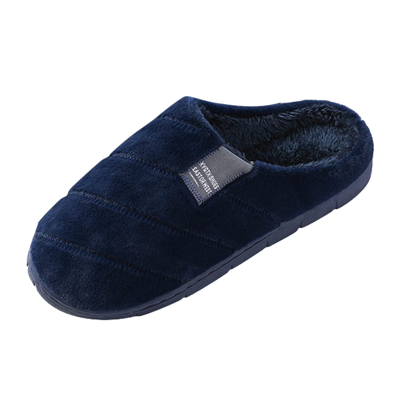 Cozy Women's Fuzzy House Slippers - Indoor/Outdoor Faux Sherpa Slippers with Cork Sole (Navy Blue, Size 10) - Perfect for Lounging at Home, Quick Outdoor Errands & Winter Comfort