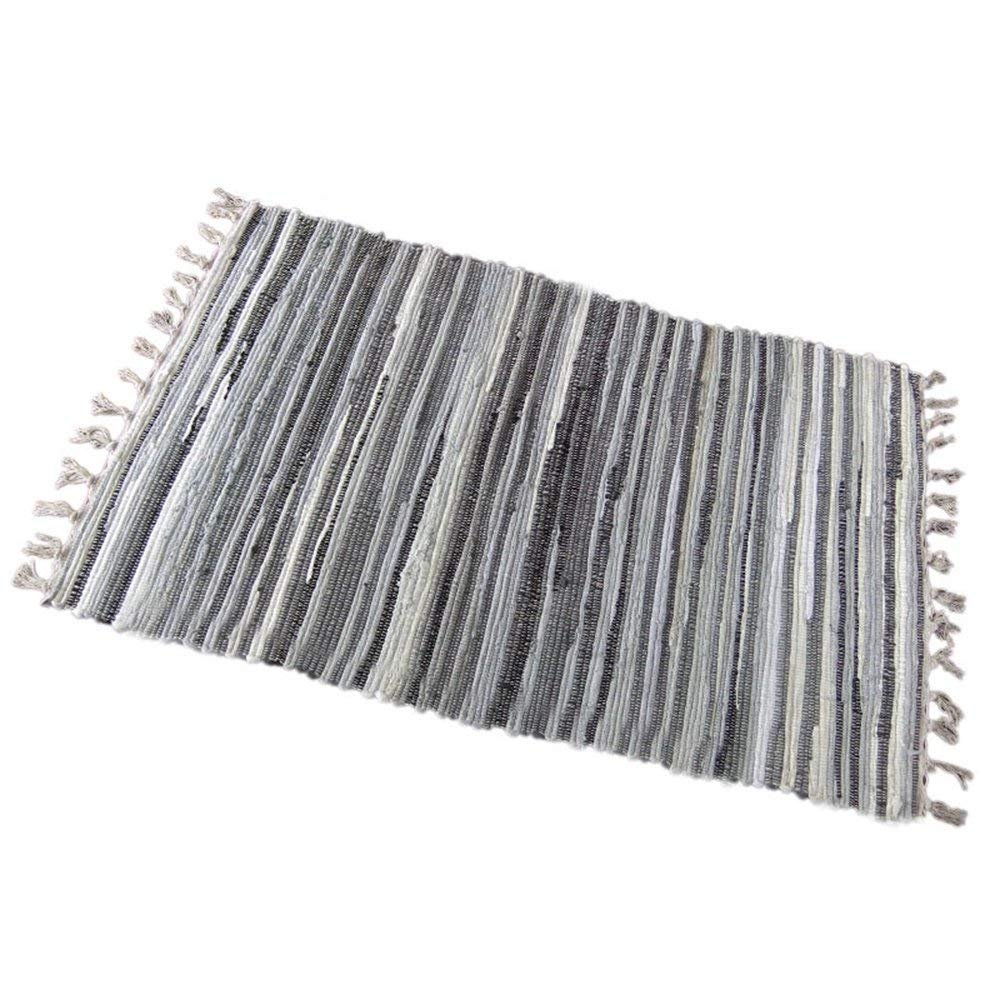 Yewader Reversible Handwoven Chindi Rag Rug - Multi-Color Bohemian Floor Mat for Entryway, Laundry Room, Kitchen, Bathroom, Bedroom & Dorm (24x35 Inch, Grey) | Eco-Friendly Home Decor & Cozy Boho Style Accent