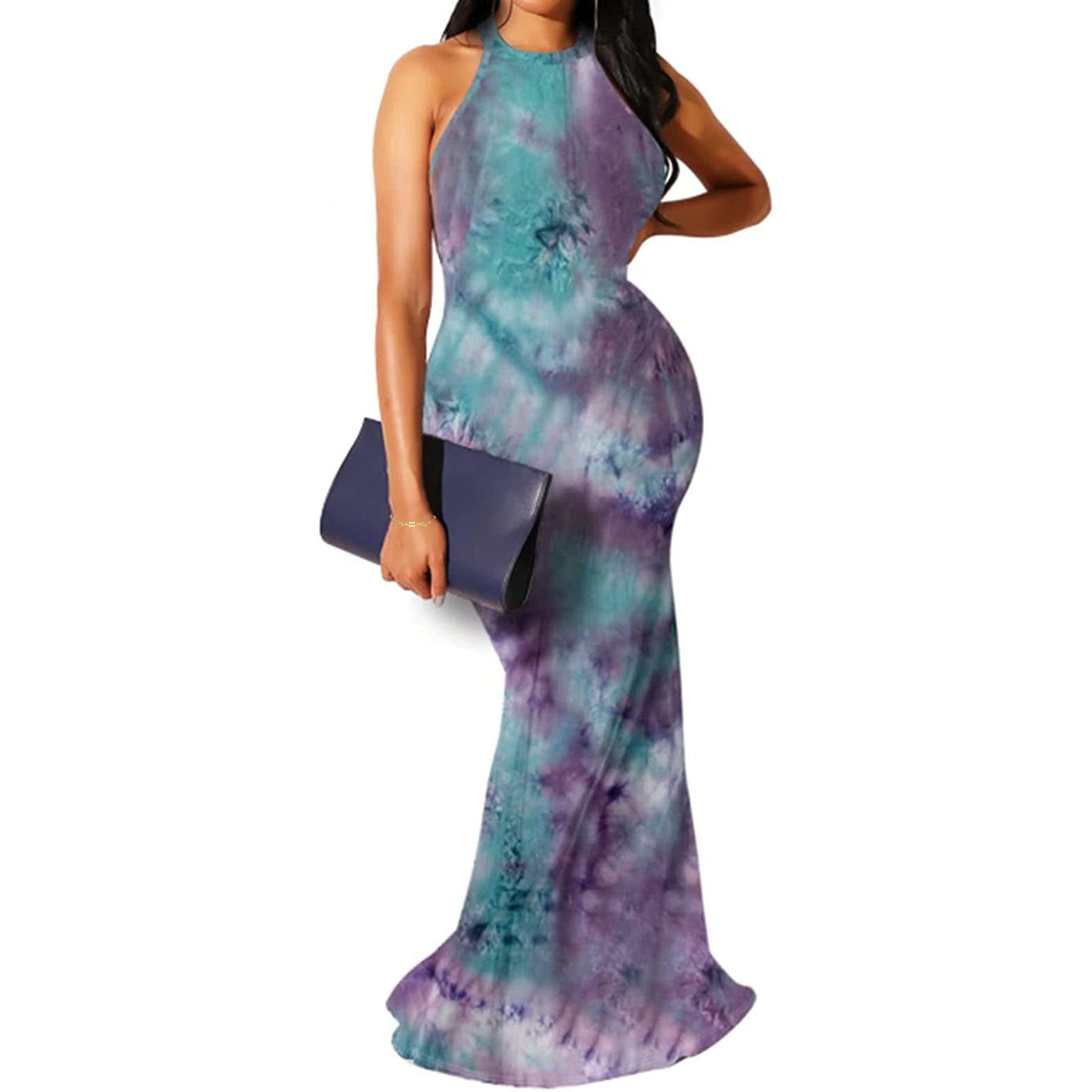 HARSO Women's Floral Vintage Sleeveless Backless Long Dress for Summer Beach, Banquet, Party & Special Occasions | Elegant Boho Maxi Dress for Weddings, Vacations & Evening Events