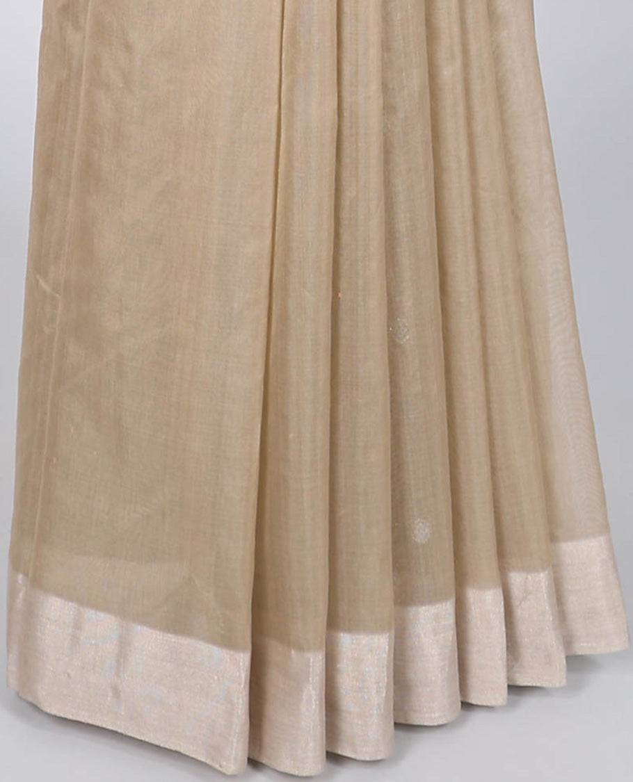 Elegant Beige Chanderi Cotton Saree with All Over Butta Designs, Self Border & Floral Pallu - Perfect for Weddings, Festivals & Traditional Occasions