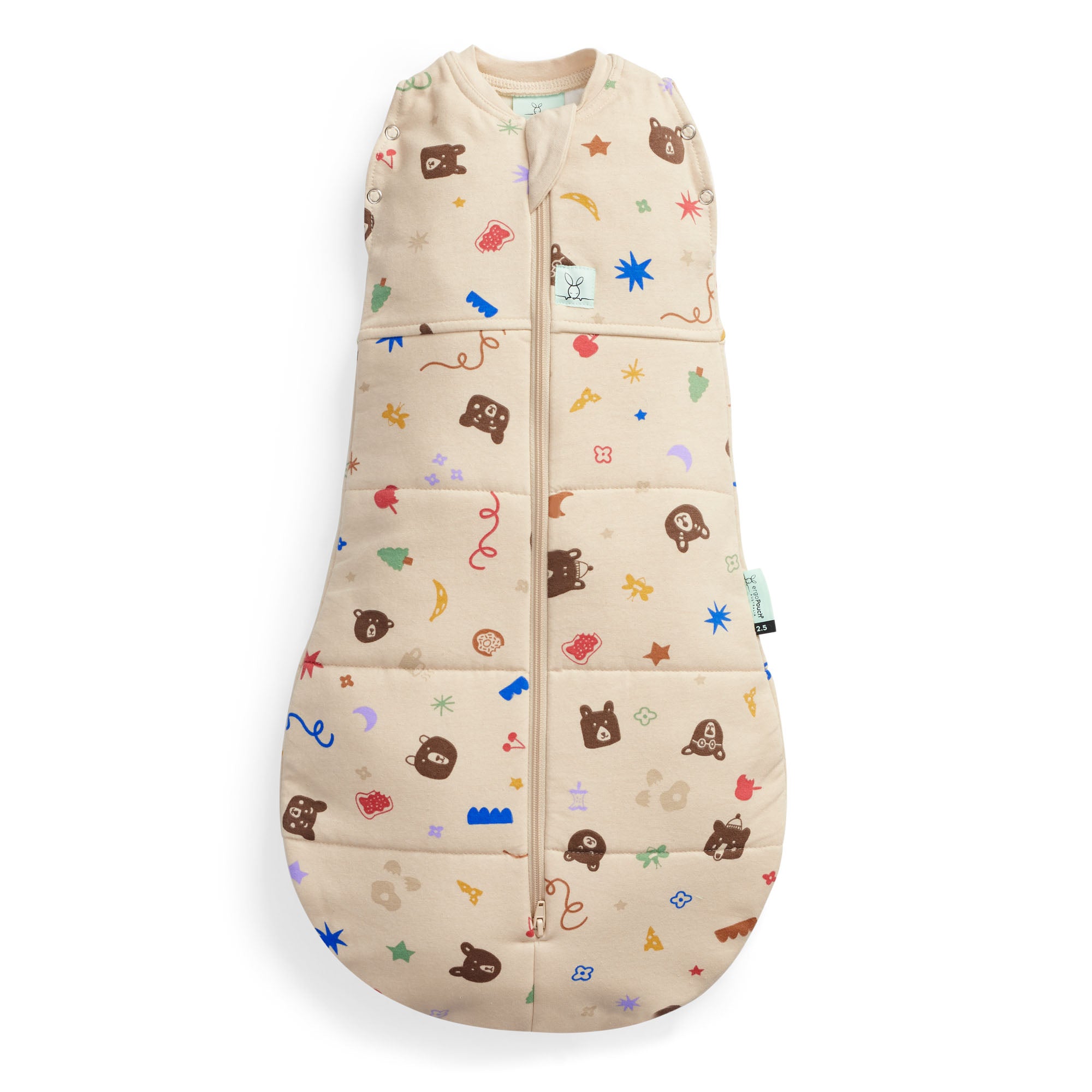 ErgoPouch Cocoon Zip Swaddle Bag 2.5 TOG - Teddy Bear Party Design - Soft Baby Sleep Sack for Newborns & Infants - Perfect for Nursery, Travel & Safe Sleep