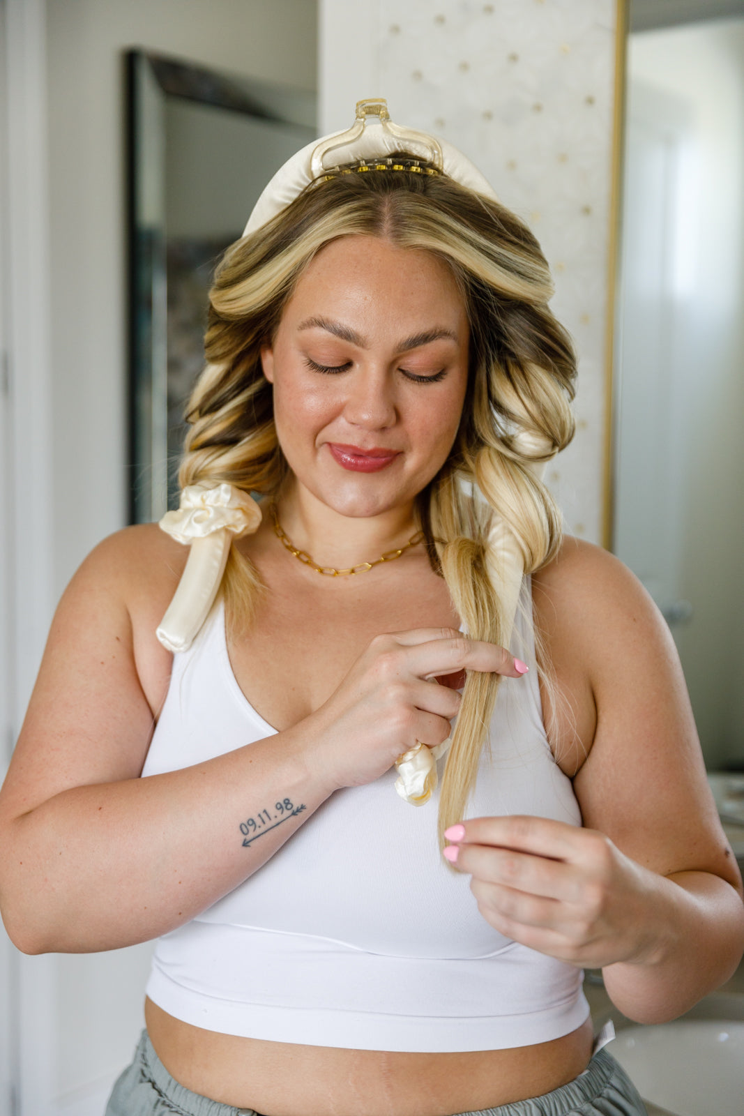 Heatless Curling Rod Set for Long Hair - No Heat Hair Curler with Champagne Color | Perfect for Beach Waves, Wedding, and Everyday Styling