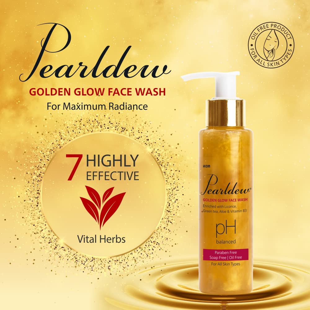 Pearldew Golden Glow Face Wash with Licorice, Green Tea & Aloe - 100ml Organic Vitamin E & B3 Cleanser | Oil-Free, Soap-Free, Paraben-Free | Brightening & Hydrating for Daily Skincare Routine
