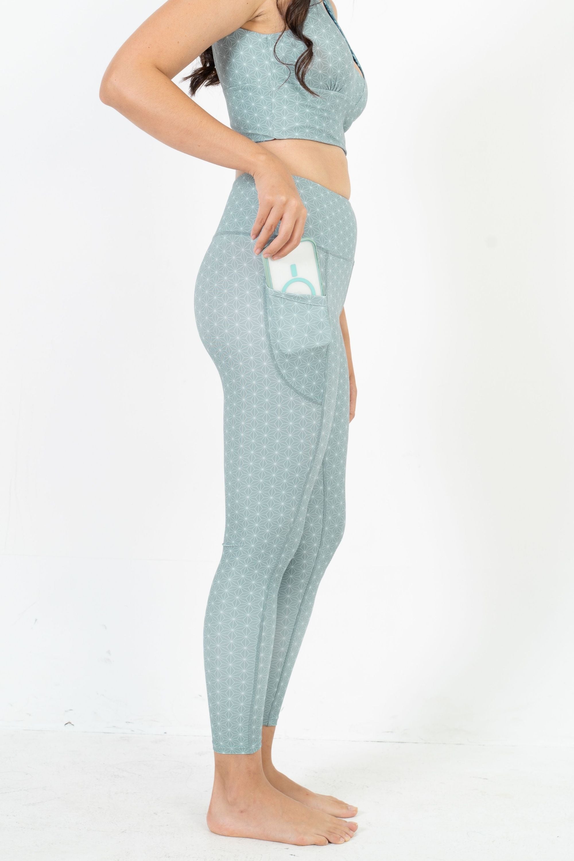 Jimbaran High Waist Leggings for Women - Geometric Olive Print Yoga Pants - Comfortable Workout Leggings for Gym, Running & Lounge Wear
