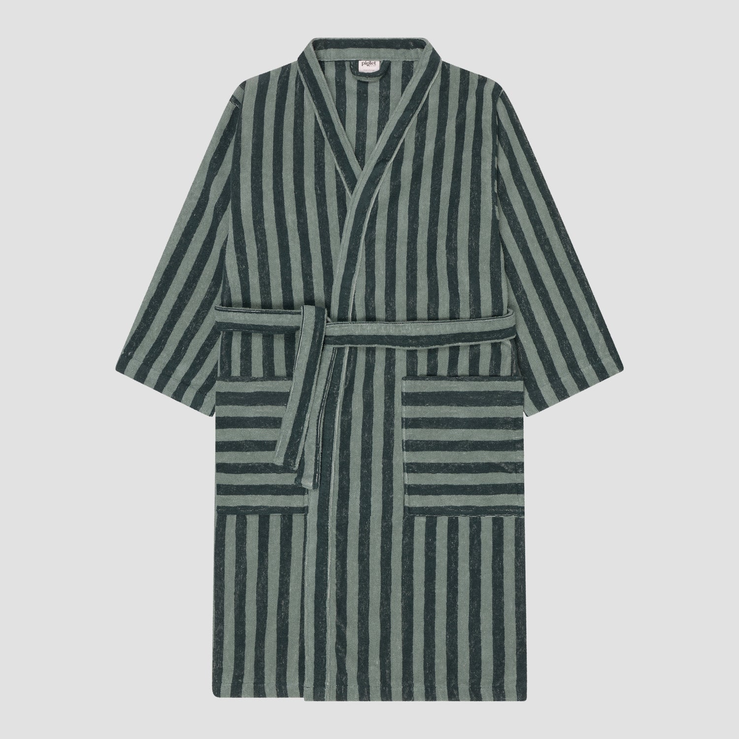 Pine Green Pembroke Stripe Cotton Robe for Women - Soft & Comfortable Bathrobe with Pockets - Perfect for Spa, Lounge & Relaxation at Home