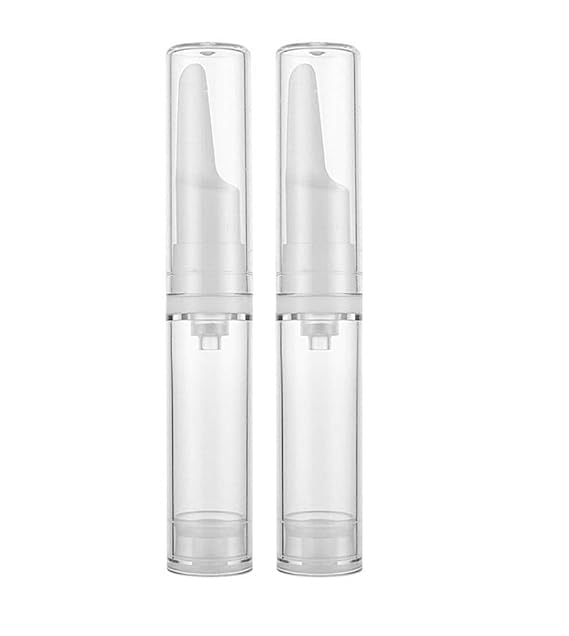 ATHA 10ml Plastic Travel Empty Bottles for Liquid Foundation, Body Lotion & Eye Cream - Portable Cosmetic Refill Containers with Vacuum Pump (2 Pack, Multicolor) - Perfect for Makeup Touch-Ups, Skincare On-The-Go & Gym Essentials