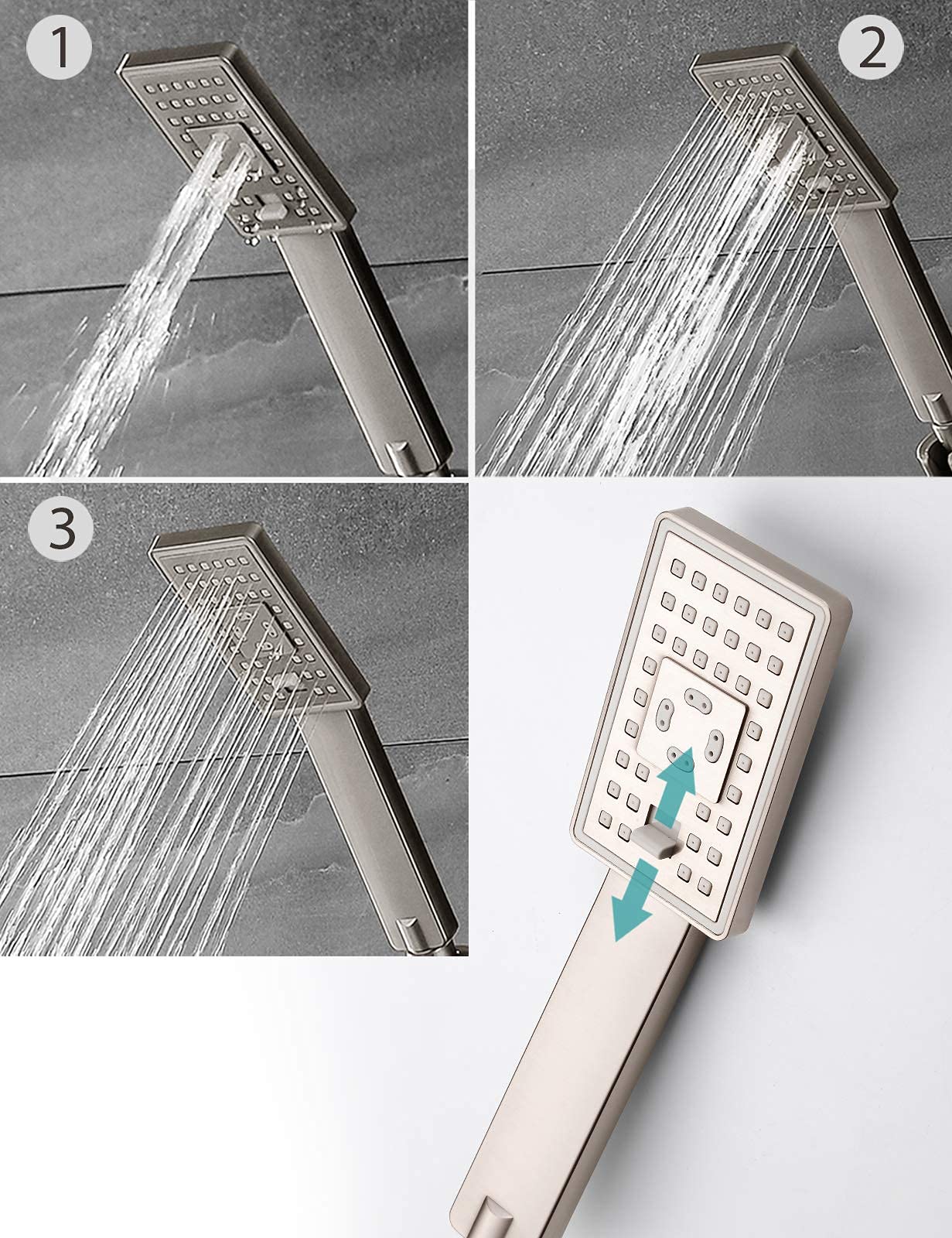 BRIGHT SHOWERS 5 Inch Rain Shower Head with Handheld Spray Combo - Includes Wall Mount Suction Bracket, 6 Inch Shower Arm & 10 Inch Extension - Brushed Nickel Finish for Luxurious Bathroom Upgrade | Perfect for Spa-Like Experience & Modern Home Renovation