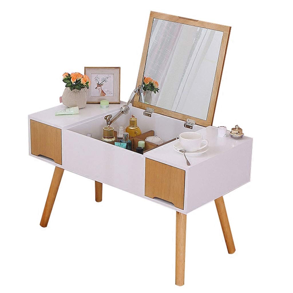 Modern Minimalist Vanity Desk with 2 Drawers - XIANGGUI 1983 Flip Top Dressing Table, White Bedroom Furniture Set for Makeup & Organization | Perfect for Small Spaces, Apartment Closets & Dorm Rooms