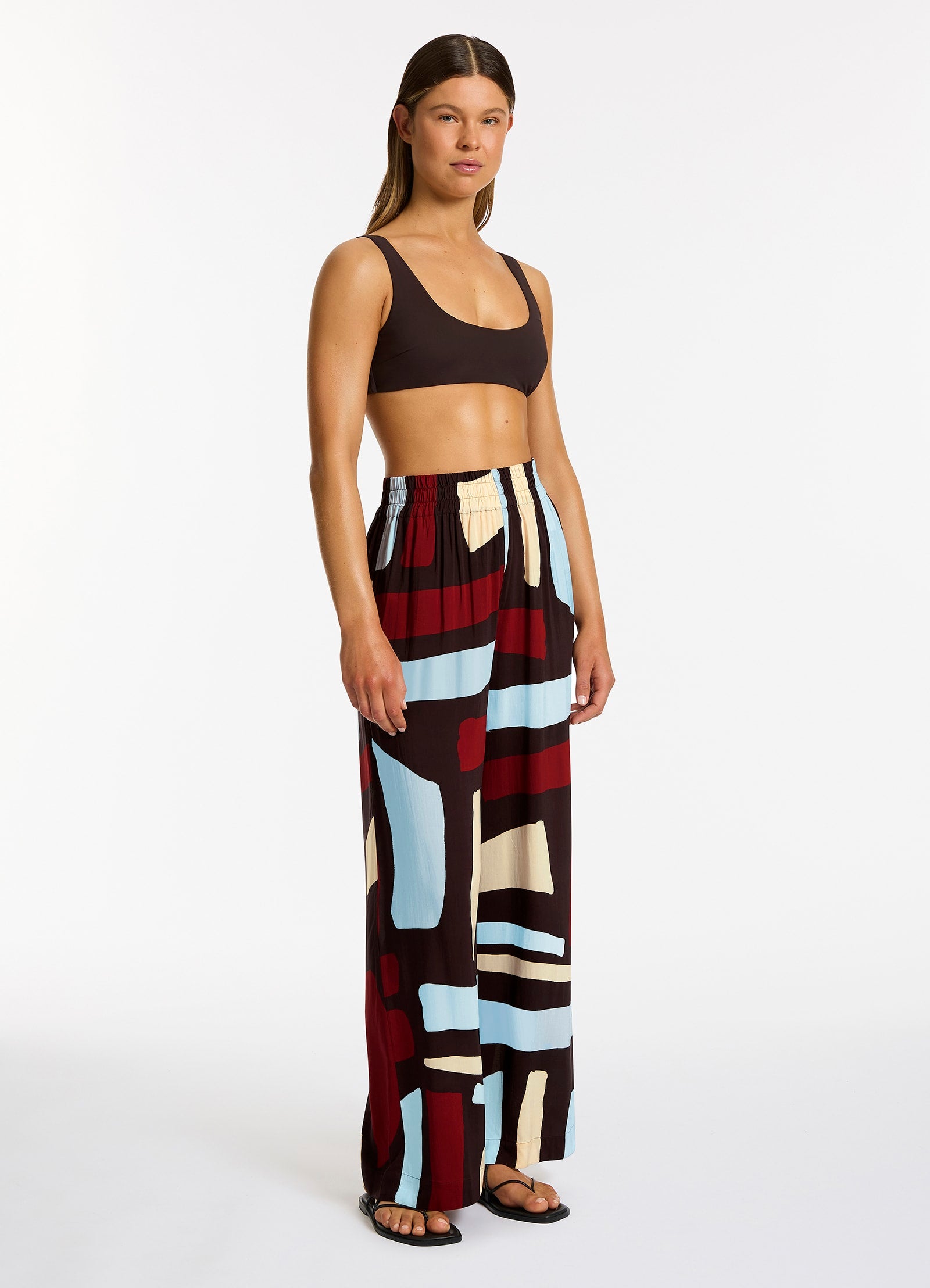 Zarla Women's Wide Leg Pants - Ruby Red High Waist Flowy Trousers for Casual & Office Wear | Comfortable Stretch Fabric for All-Day Comfort