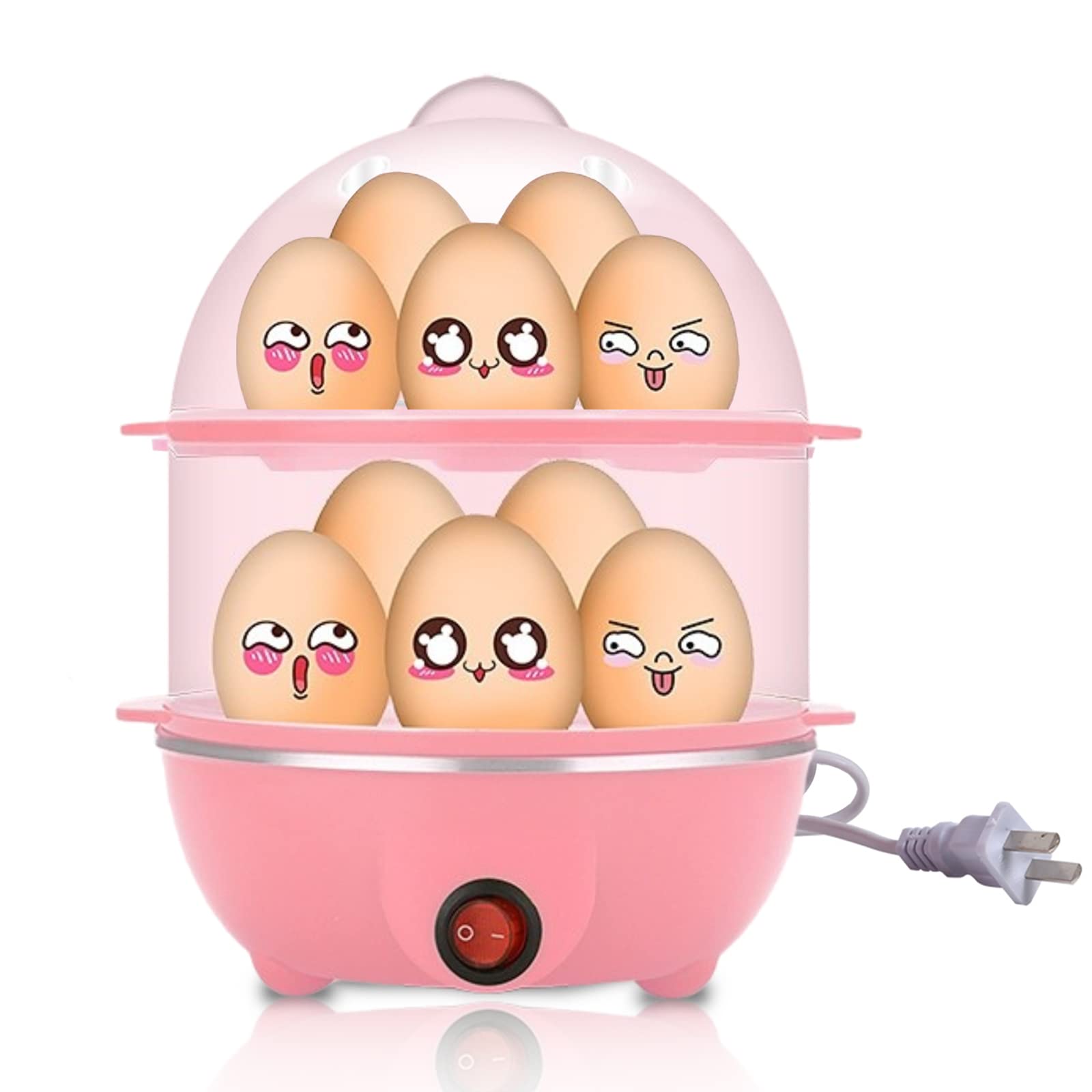 Electric Egg Cooker & Vegetable Steamer - 14 Egg Capacity Rapid Boiler, 350W Double Layer Hard Boiled Egg Maker for Breakfast Meal Prep & Healthy Cooking - Perfect for Kitchens, Dorms, Offices & Camping