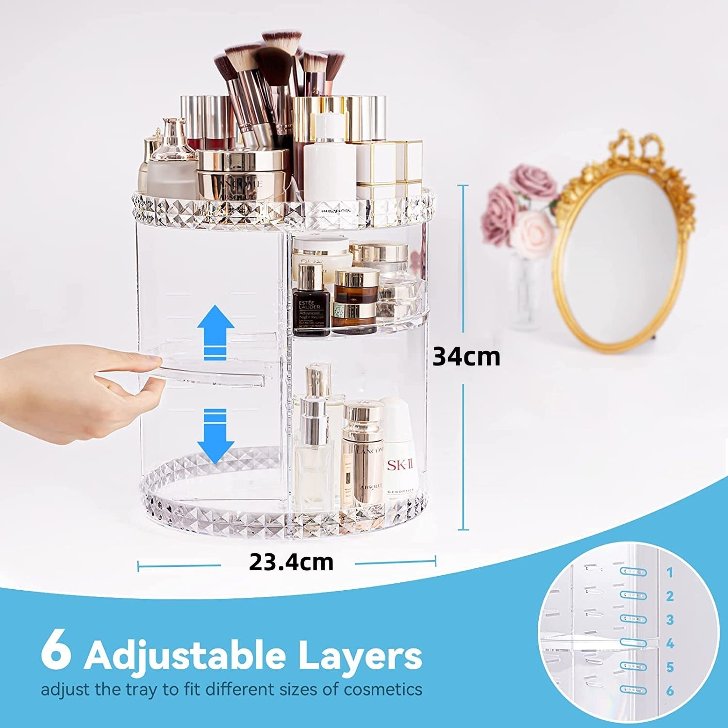 360° Rotating Makeup Organizer with Adjustable Rotation - Perfect for Vanity & Travel