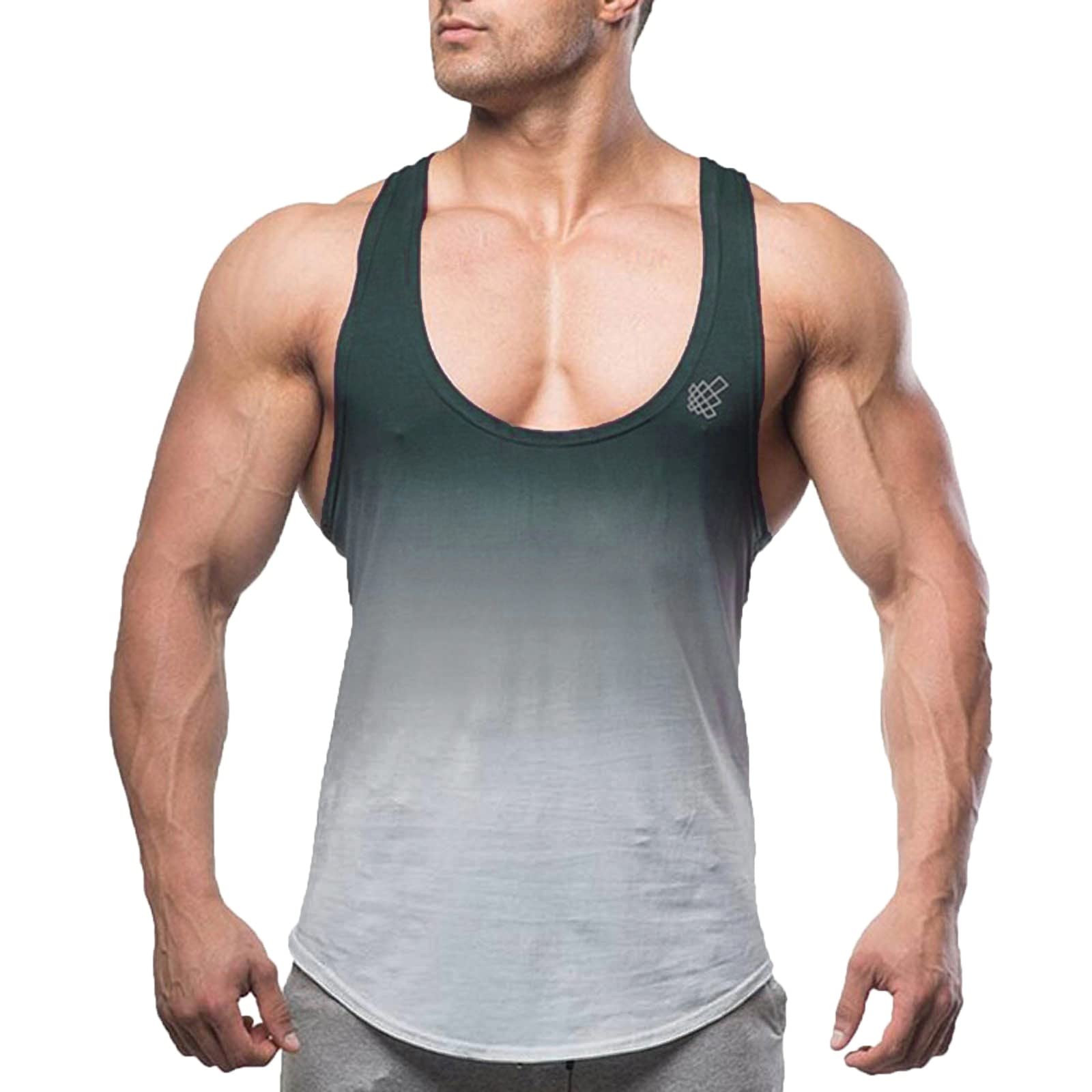 FIN86 Men's Workout Tank Top - Breathable Sleeveless Muscle Shirt for Summer Training & Gym - Gradient Color Athletic Vest for Running, Fitness & Bodybuilding (Black)