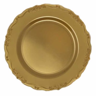 Vintage Gold Round Plastic Plates - Elegant Disposable Tableware for Parties, Weddings & Special Events