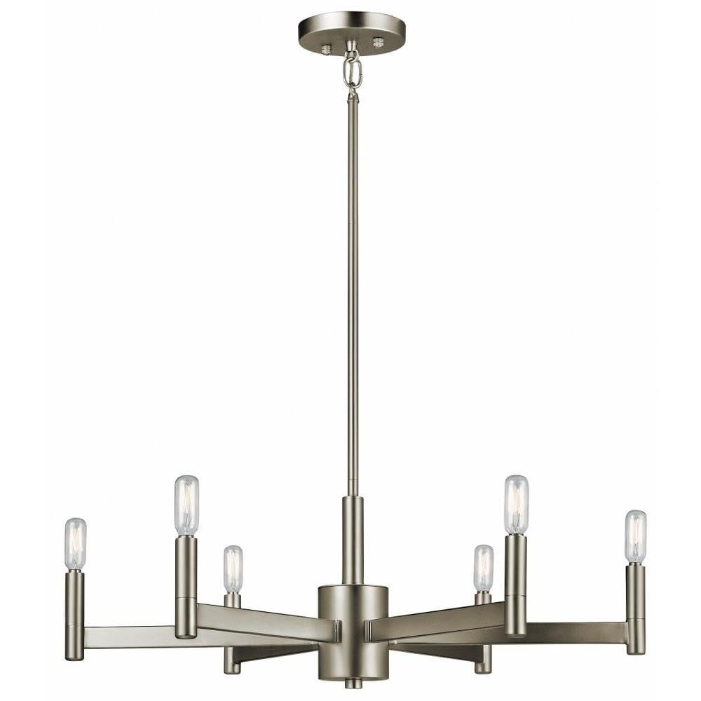6-Light Modern Farmhouse Chandelier - Satin Nickel Finish - Rustic Dining Room Lighting for Kitchen Island, Bedroom or Entryway