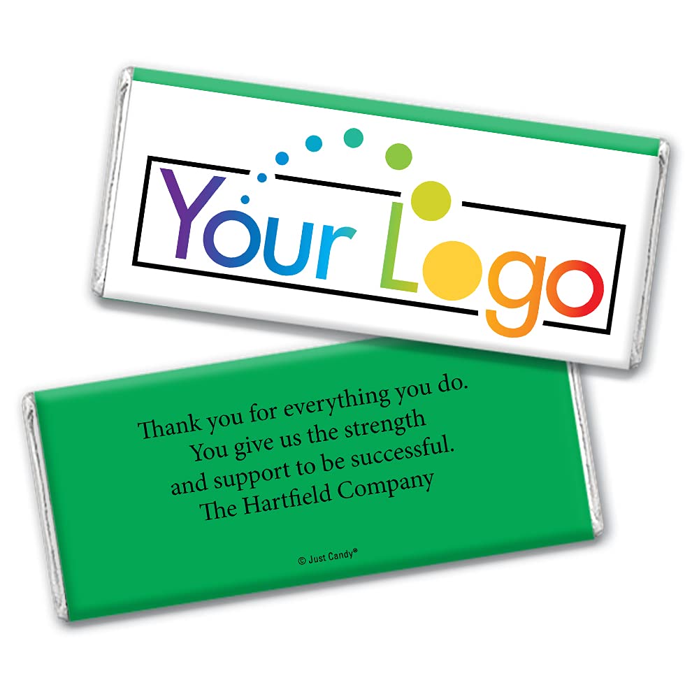Custom Logo Chocolate Bars - 100 Pack Bulk Promotional Candy for Events, Parties & Corporate Gifts - Personalized Green Wrapper Branding
