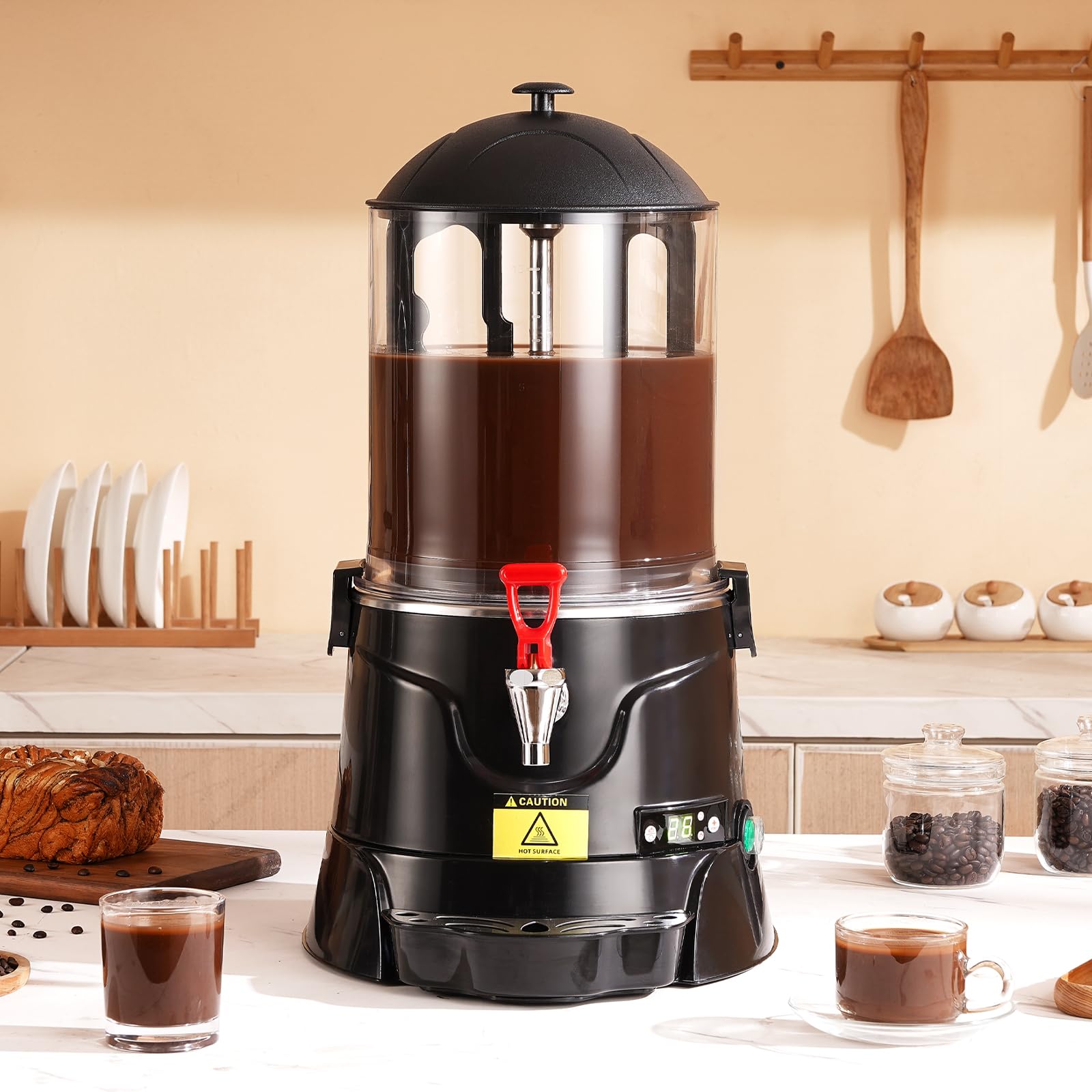 VEVOR 2.6 Gal Hot Chocolate Dispenser Machine with Adjustable Temperature 86°F-194°F, High-Quality ABS Tank for Hot Drinks - Perfect for Cafes, Restaurants, and Home Use