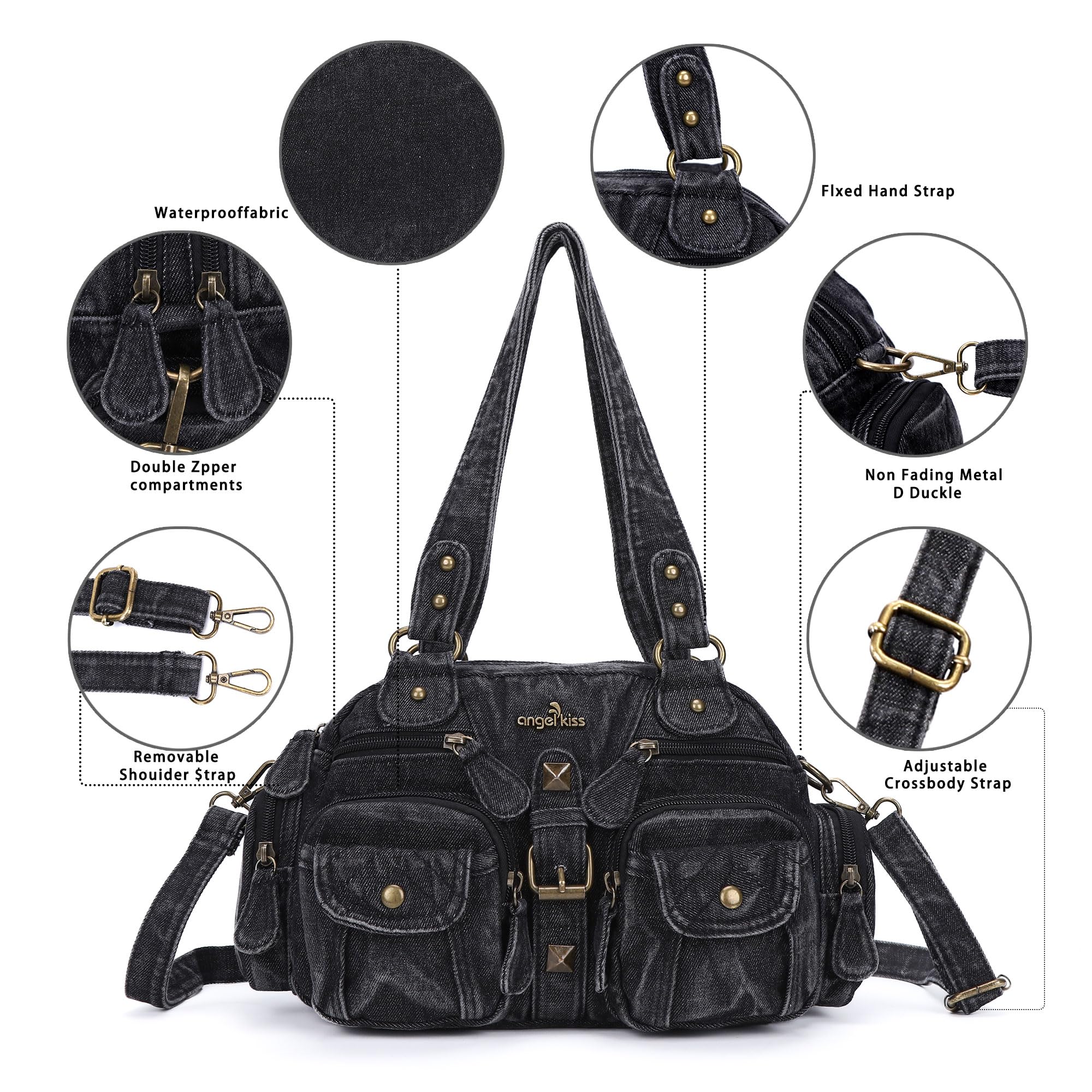 Angel Kiss Women's Soft Leather Hobo Crossbody Shoulder Bag with Multipocket & Removable Strap - Perfect for Work, Travel, and Everyday Use