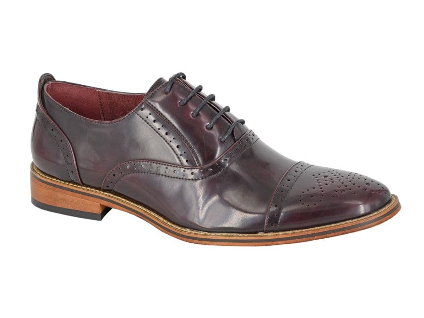 Goor Men's Ox Blood Burnished Capped Toe Oxford Brogue Dress Shoes - Classic Wingtip Style for Business, Office & Formal Occasions