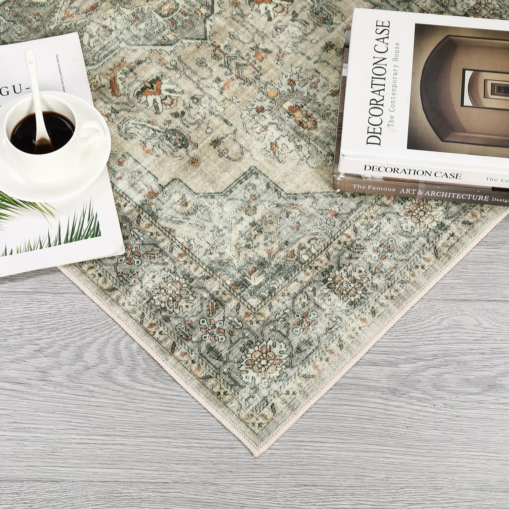 GARVEE 2x6 Washable Non-Slip Runner Rug - Low Pile Vintage Distressed Hallway Carpet | Ultra Thin, Stain Resistant & Non-Shedding | Perfect for Entryway, Kitchen, Laundry Room, Bedroom & High Traffic Areas (Taupe)