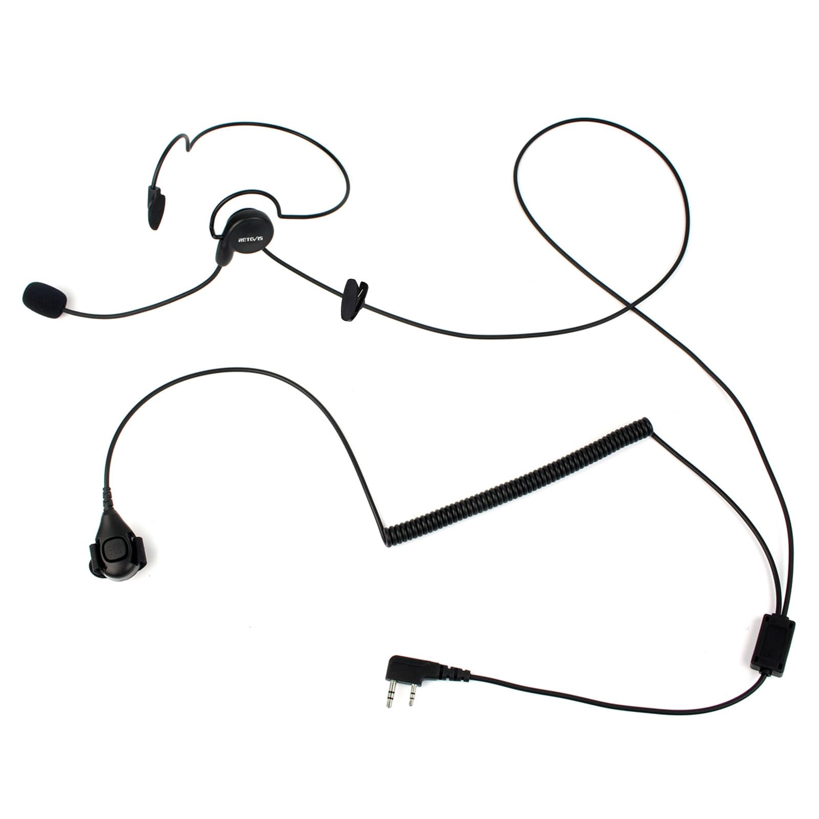 Retevis Behind-The-Head Walkie Talkie Headset with Boom Mic - Compatible with Retevis RT22 RT21 H-777 RT68 Baofeng BF-F8HP UV-5R UV-82 Kenwood Radios - Two Way Radio Headset with Finger PTT (1 Pack) - Ideal for Security, Construction, Warehouse & Outdoor Activities