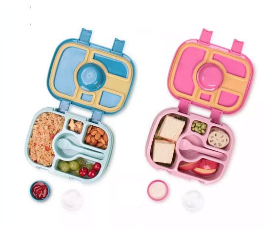 BPA-Free Leak-Proof 5-Compartment Kids Lunch Box | Bento Style Portion Control for Ages 2-7 | Dishwasher Safe Food-Grade Material | Perfect for School, Picnics & Travel (Blue)