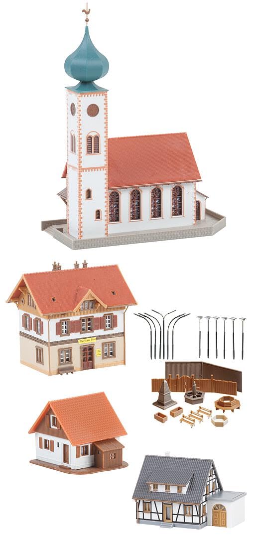 Faller 282777 Z Scale Village Building Kit - Miniature Model Train Accessory for Scenic Railroad Layouts & Dioramas