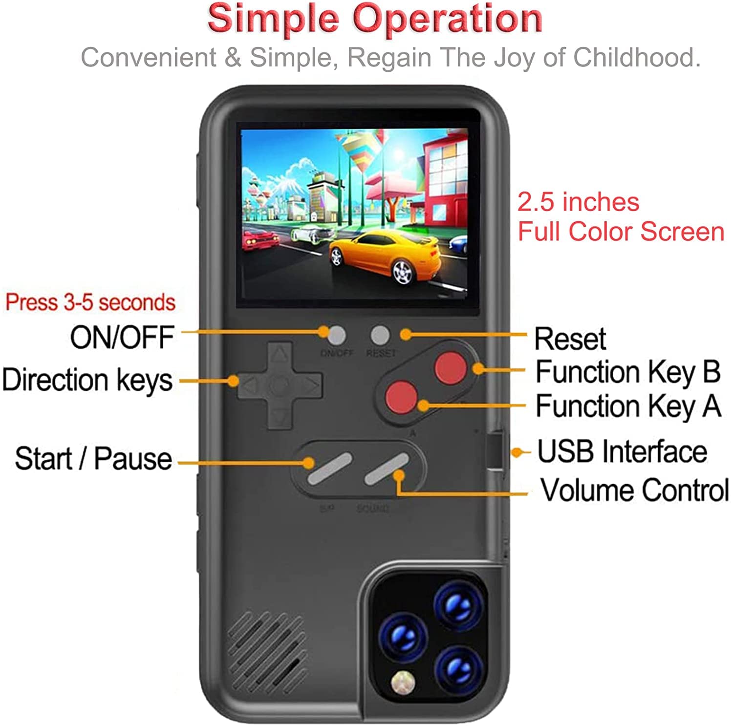 Retro Gameboy Case for iPhone 12 Mini - 36 Classic Games with Color Display, Anti-Scratch Shockproof Phone Cover - Perfect for Gaming Enthusiasts & Nostalgic Play on the Go