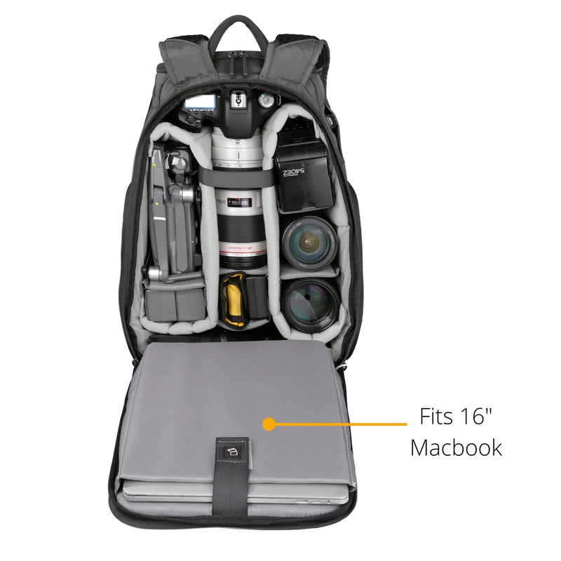 VEO Adaptor R48 Black Camera Backpack with USB Charging Port & Rear Access - Professional DSLR/SLR Camera Bag for Photographers, Travel & Outdoor Photography Gear Storage