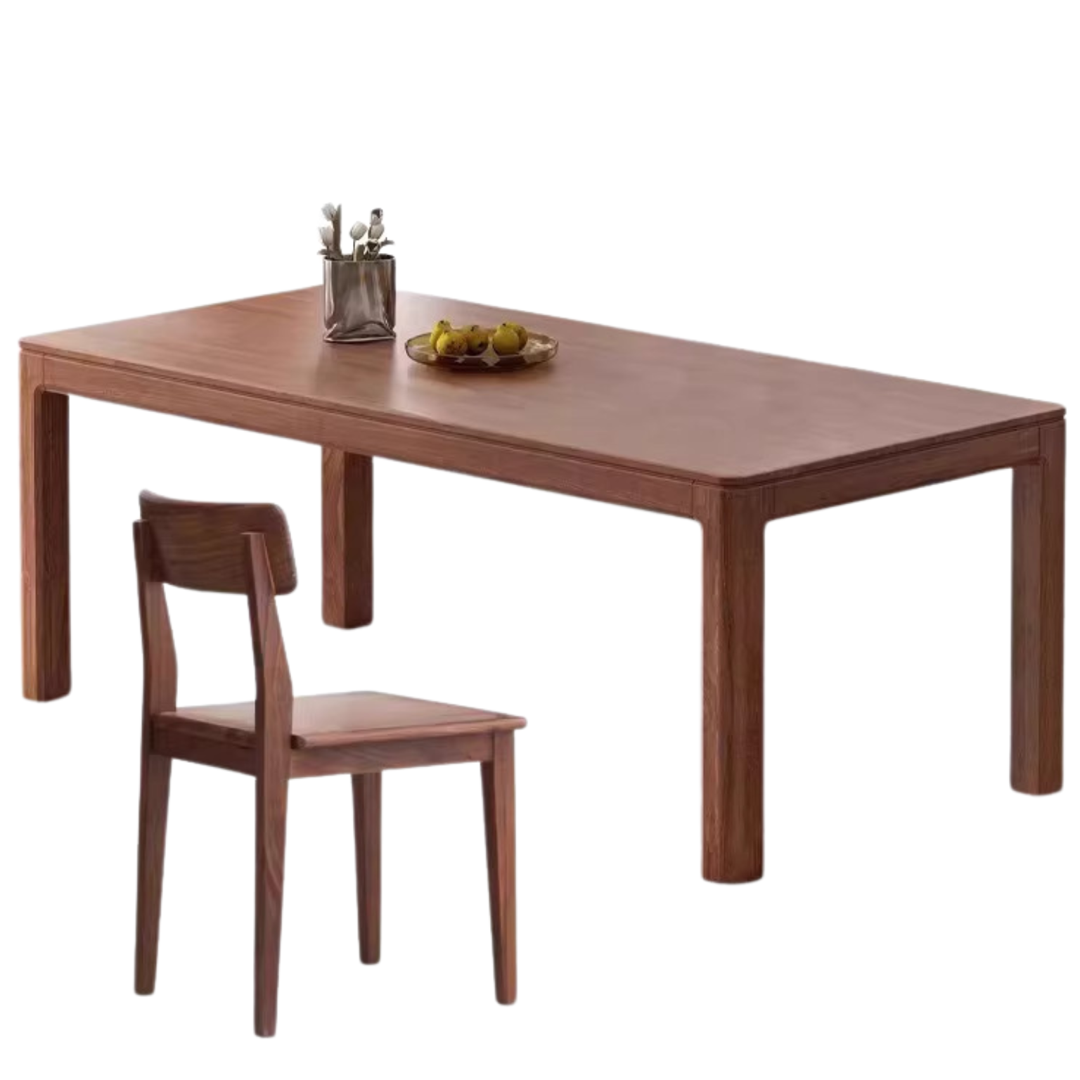 86.6x37.4x29.9 inch / 220x95x76 сm / Rich Dark Walnut color /Black walnut  Dining table + 4 chairs