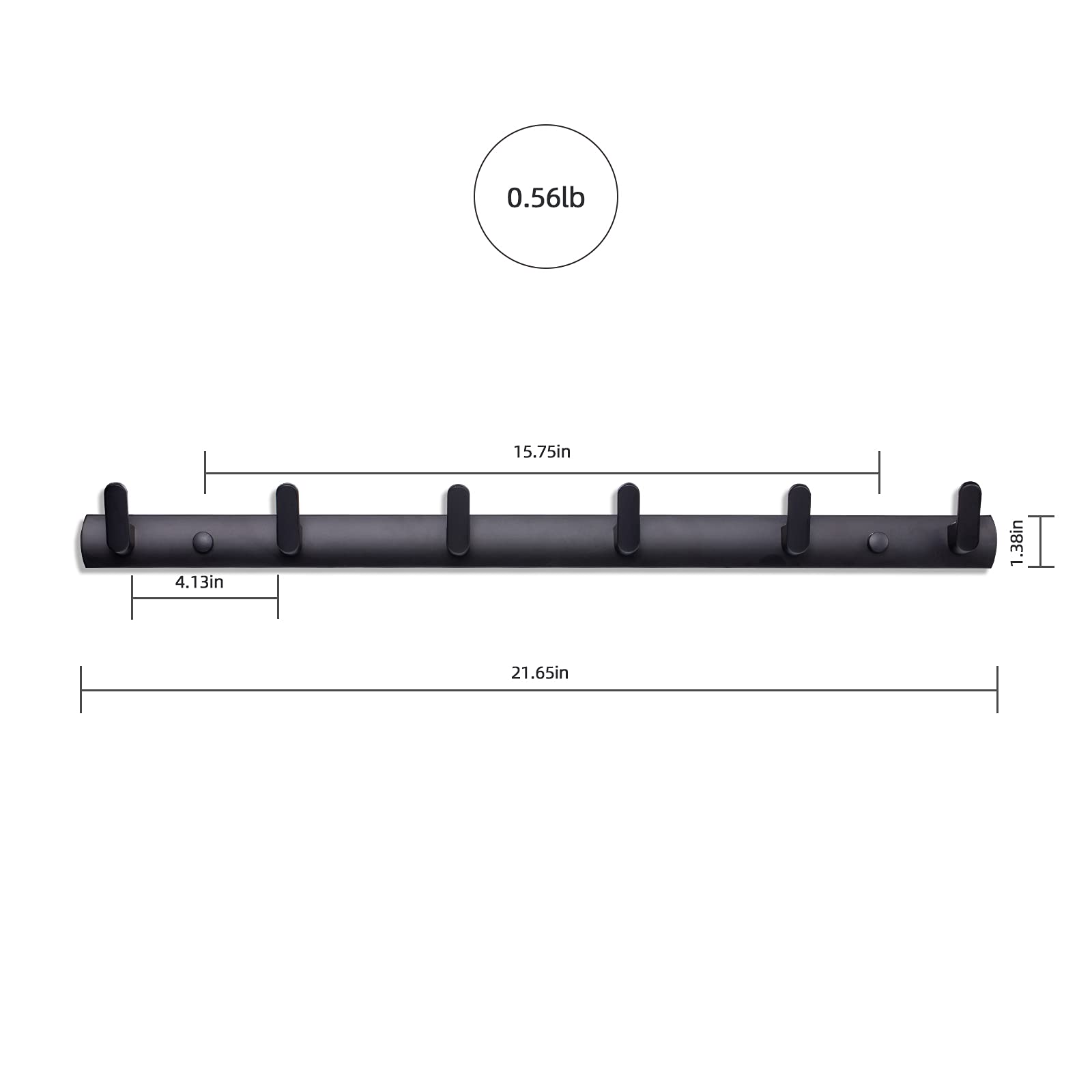 21.25-inch Black Wall Mounted Coat Rack with Hooks - Heavy Duty Bathroom Towel Hanger for Hats, Keys, Bags & Kids Accessories - Perfect for Entryway, Bedroom & Closet Organization
