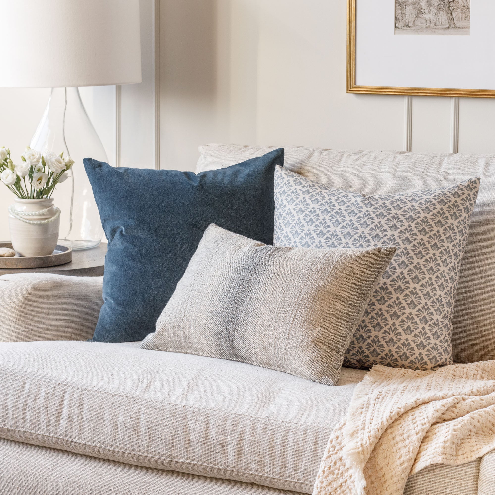 Mason Velvet 20x20 Decorative Throw Pillow Cover - Soft & Luxurious Lakeland Blue Cushion for Sofa, Bed, Living Room & Home Decor